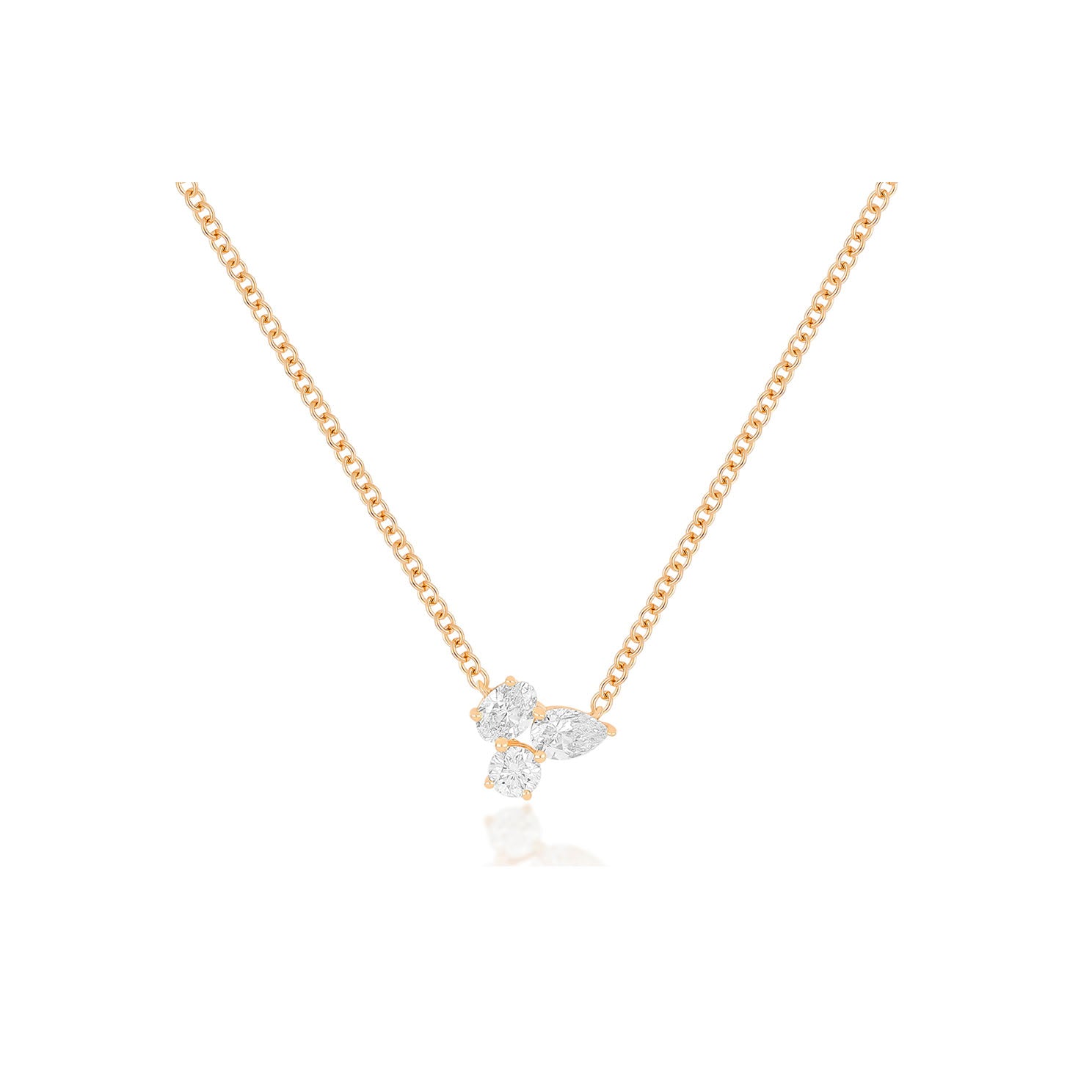 Triple Diamond Cluster Necklace in 14k rose gold