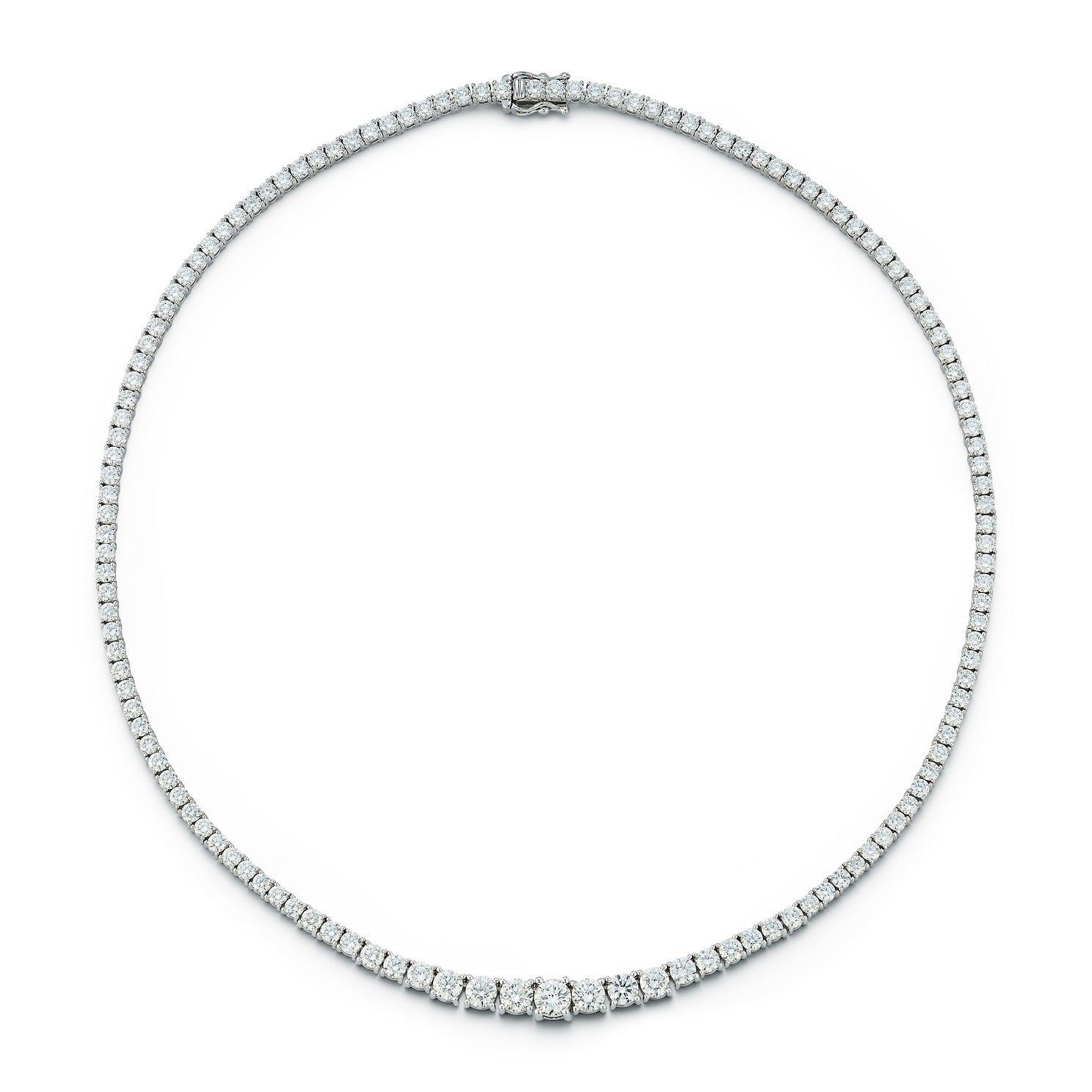 Diamond Riviera Tennis Necklace in 18k white gold with 11.7 carat diamonds