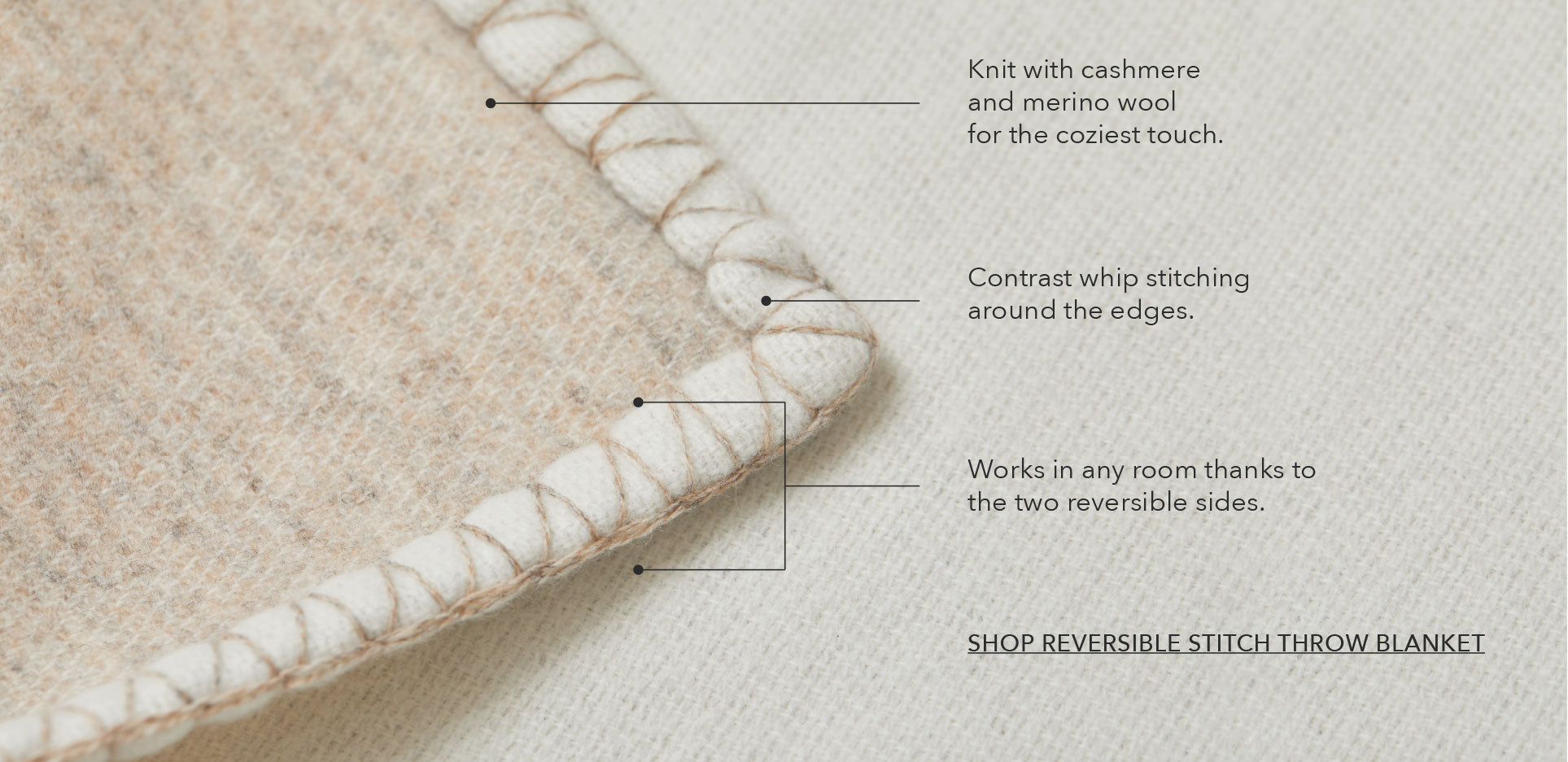 Product diagram of stitching of EF Home's reversible stitch throw blanket