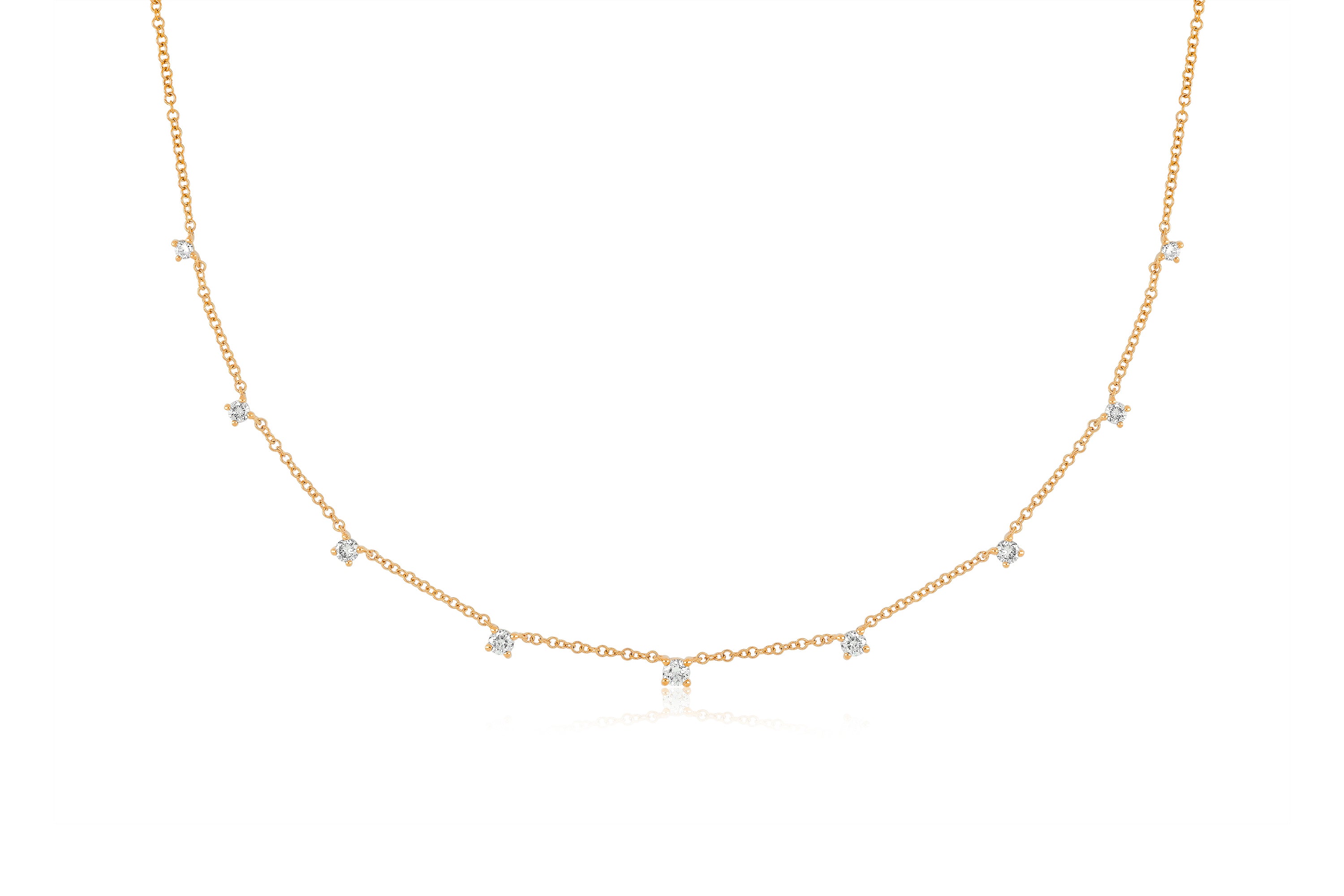 9 Prong Set Diamond Necklace in 14k rose gold