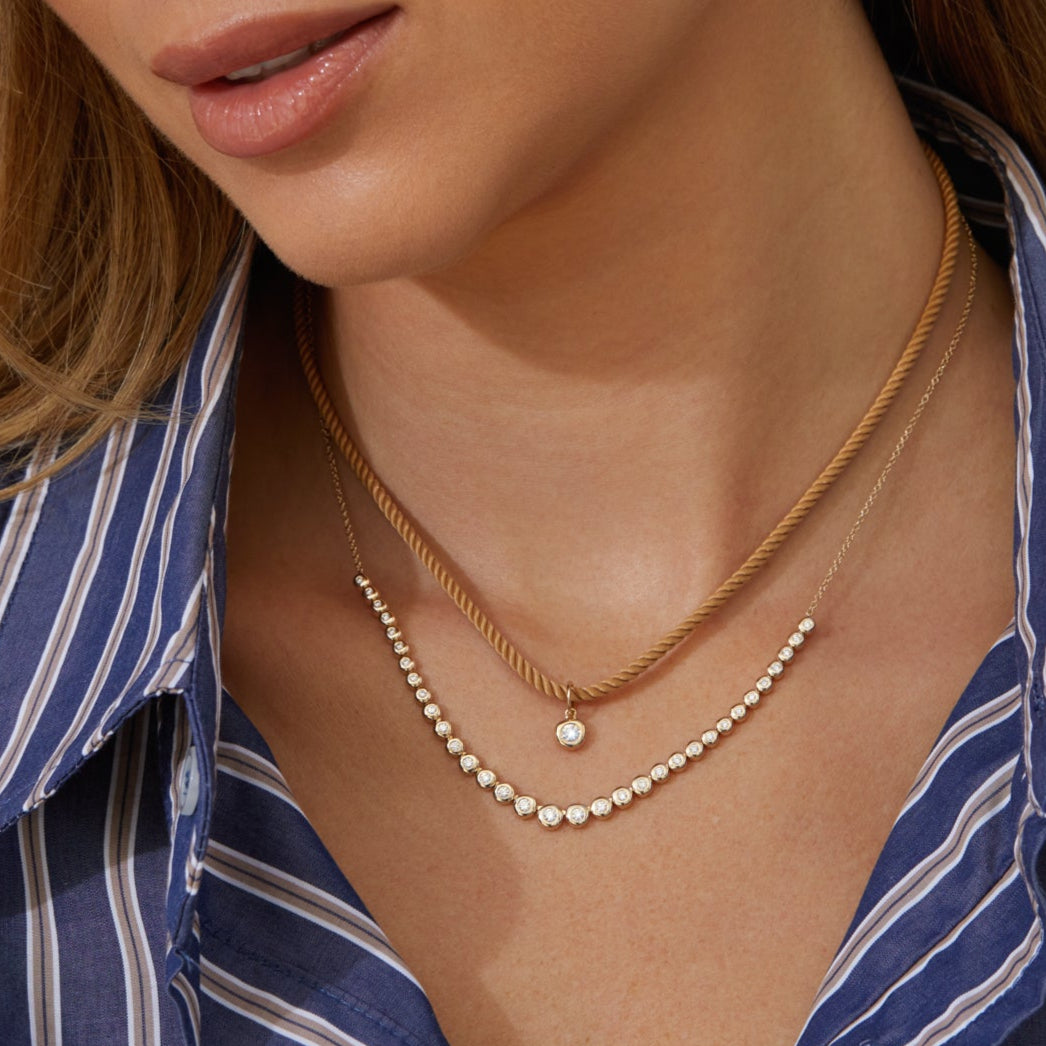 Diamond Pillow Cord Necklace In Honey
