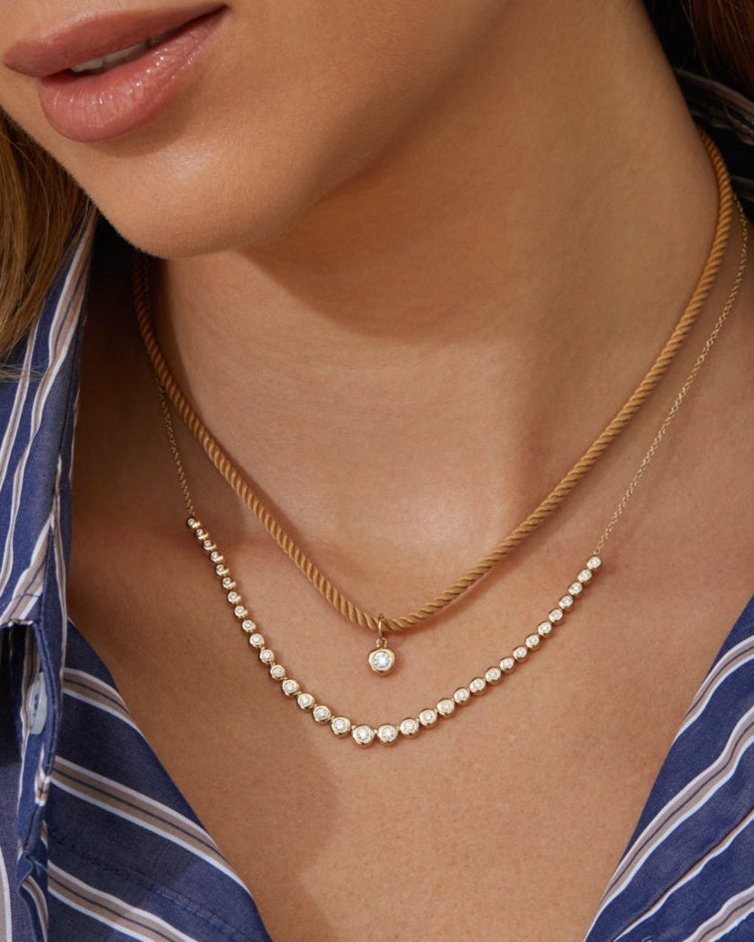 Diamond Pillow Cord Necklace In Honey