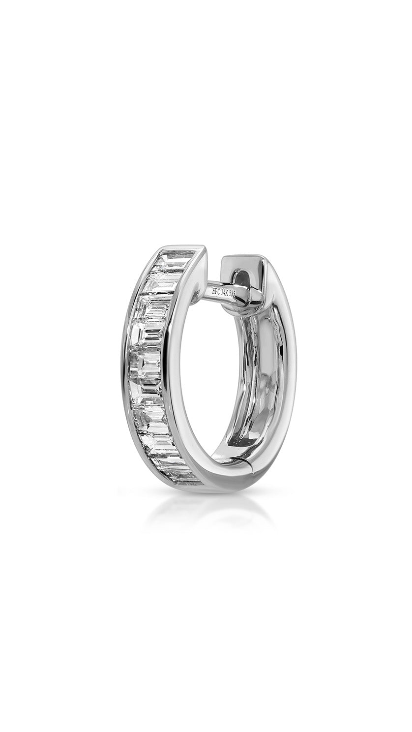 Channel Set Diamond Baguette  Huggie Earrings