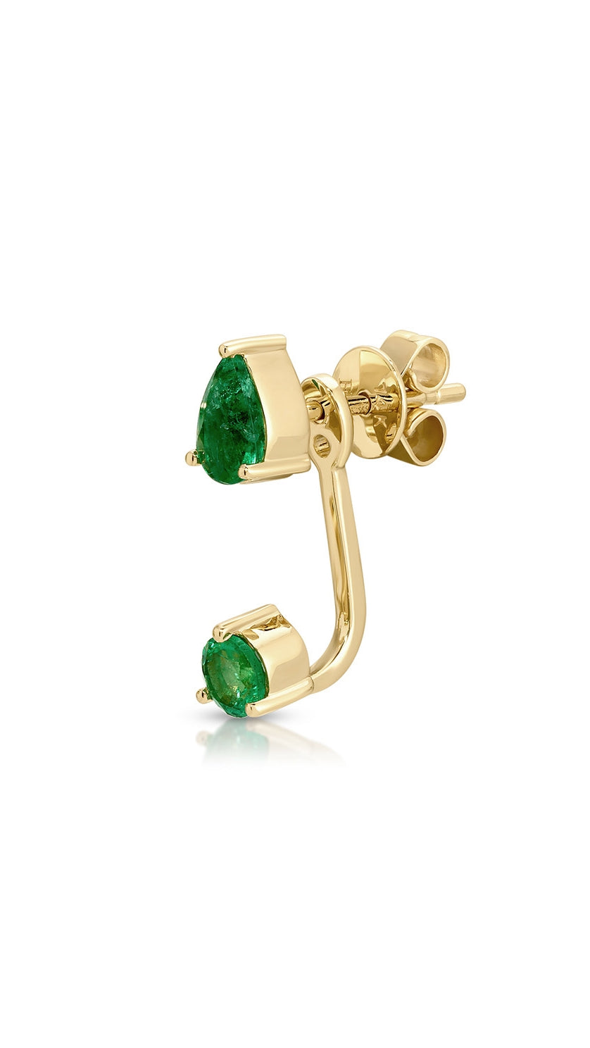 Emerald Pear and Round Illusion Stud Earrings