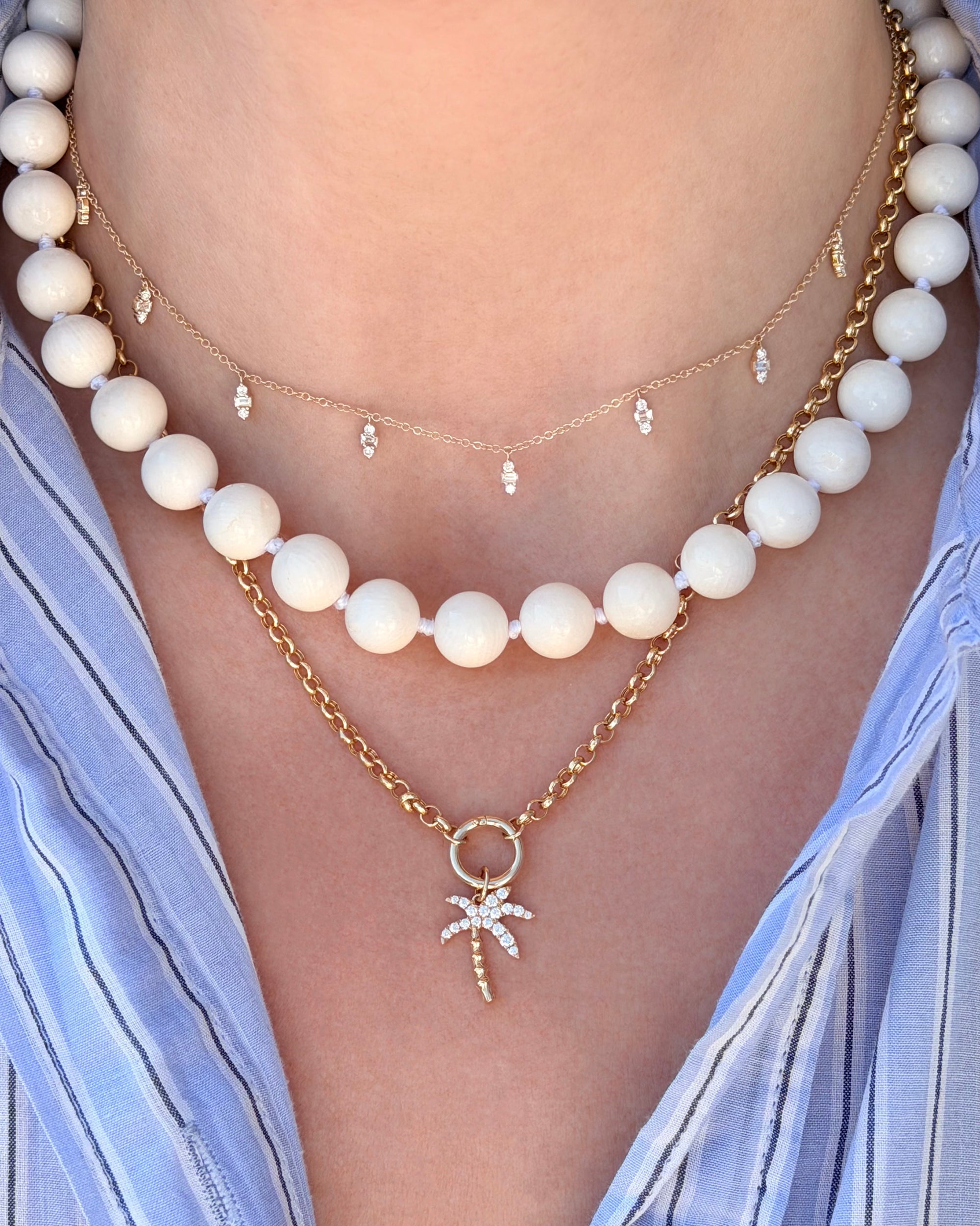 Luna Bead Necklace In White Coral