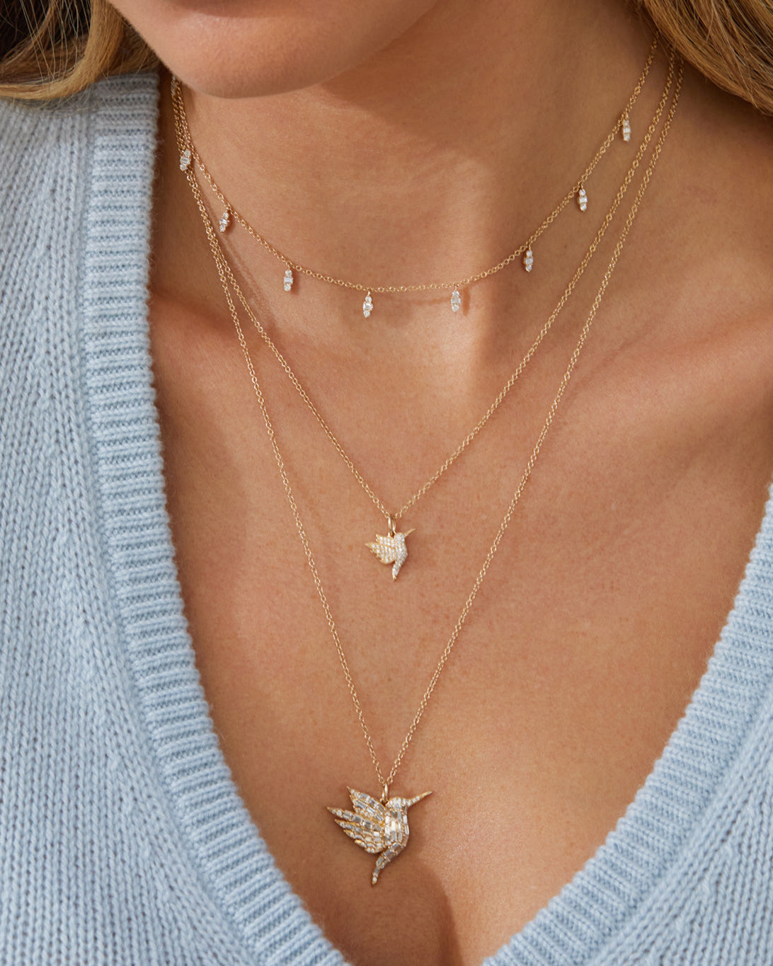 Diamond Baguette Hummingbird Necklace