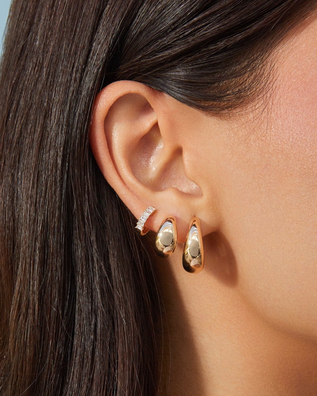 Prong Set Diamond Baguette Huggie Earring