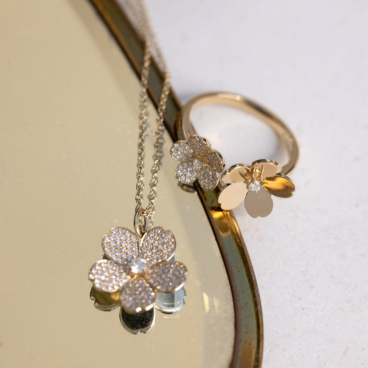 Diamond and Gold Double Cherry Blossom Ring
