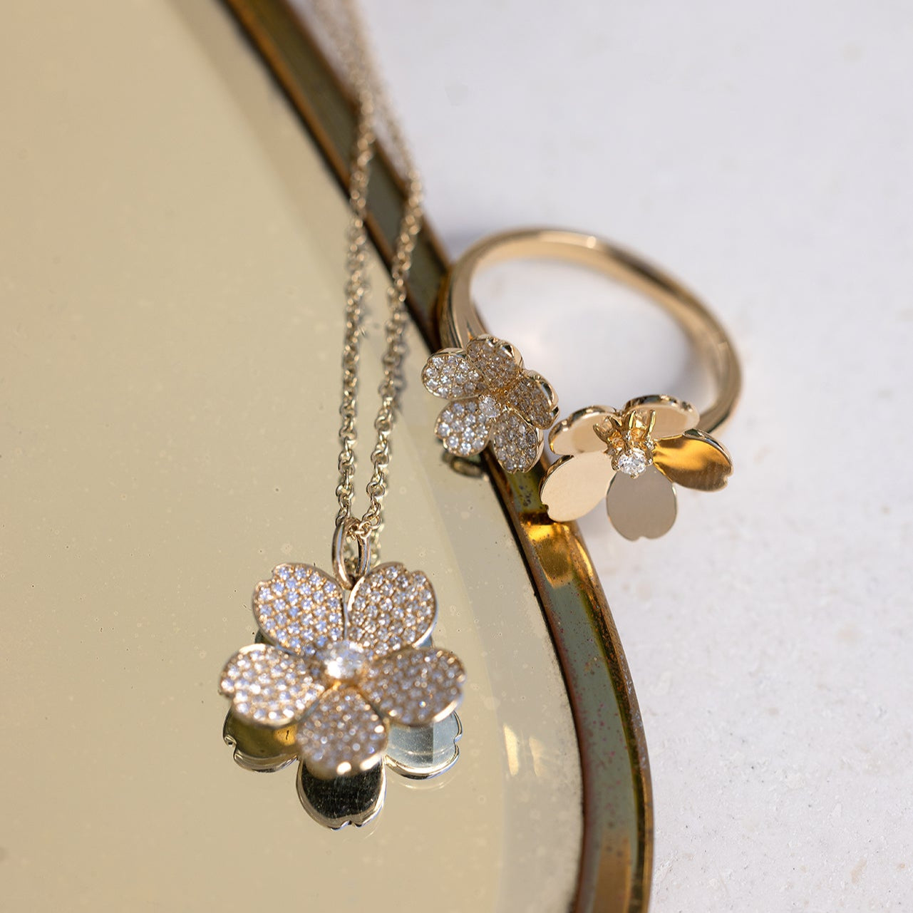 Diamond and Gold Double Cherry Blossom Ring