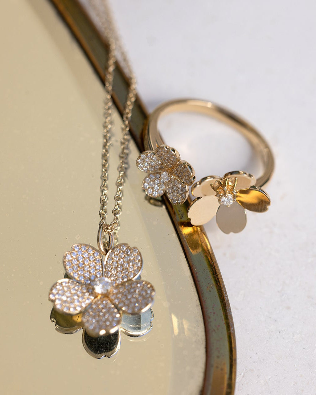Diamond and Gold Double Cherry Blossom Ring