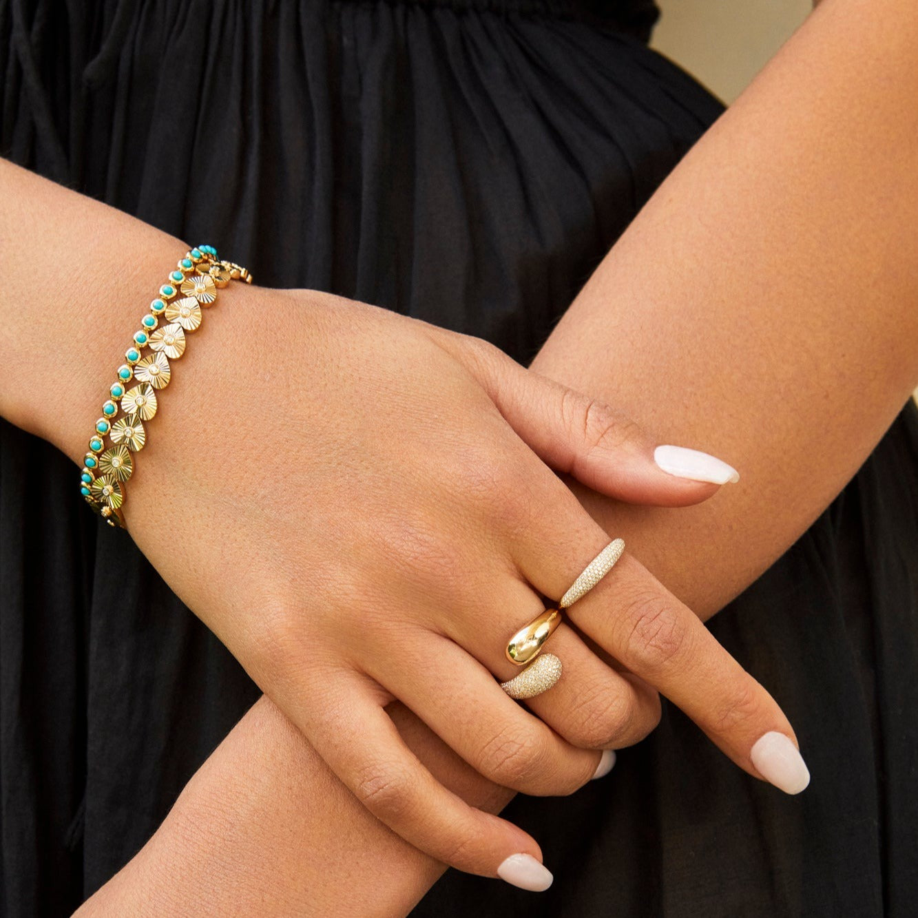 Diamond & Gold Jumbo Double Dome Ring