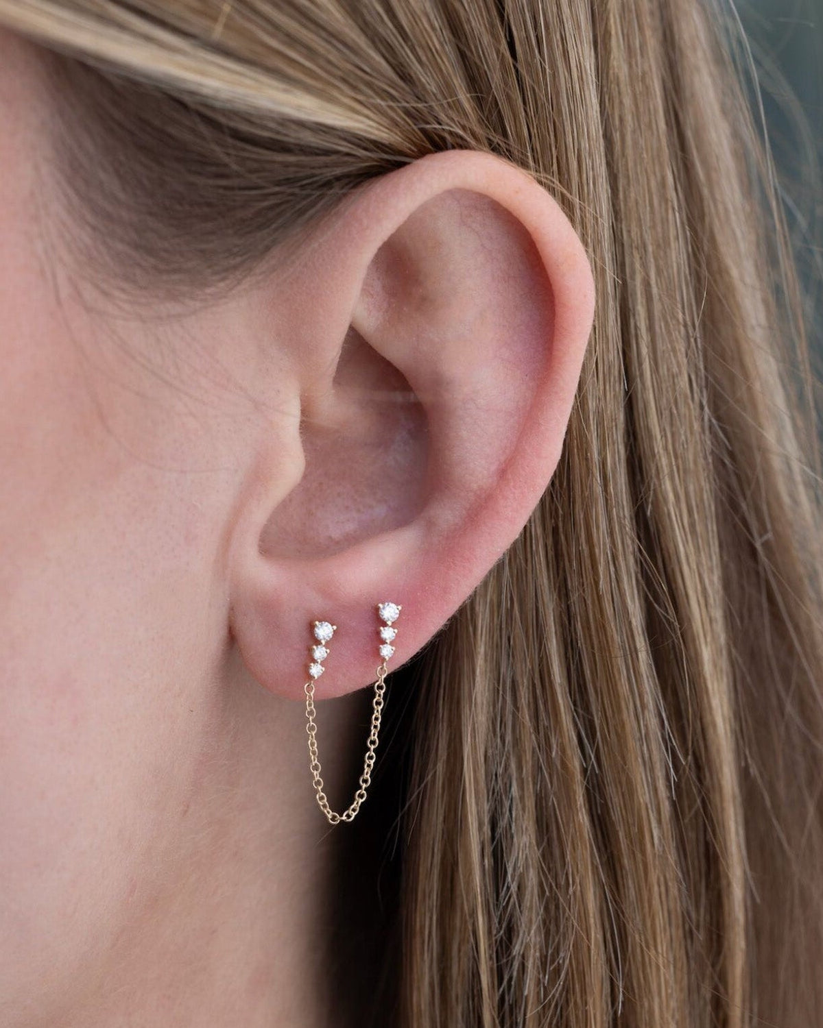 Graduated Diamond Double Chain Stud Earring