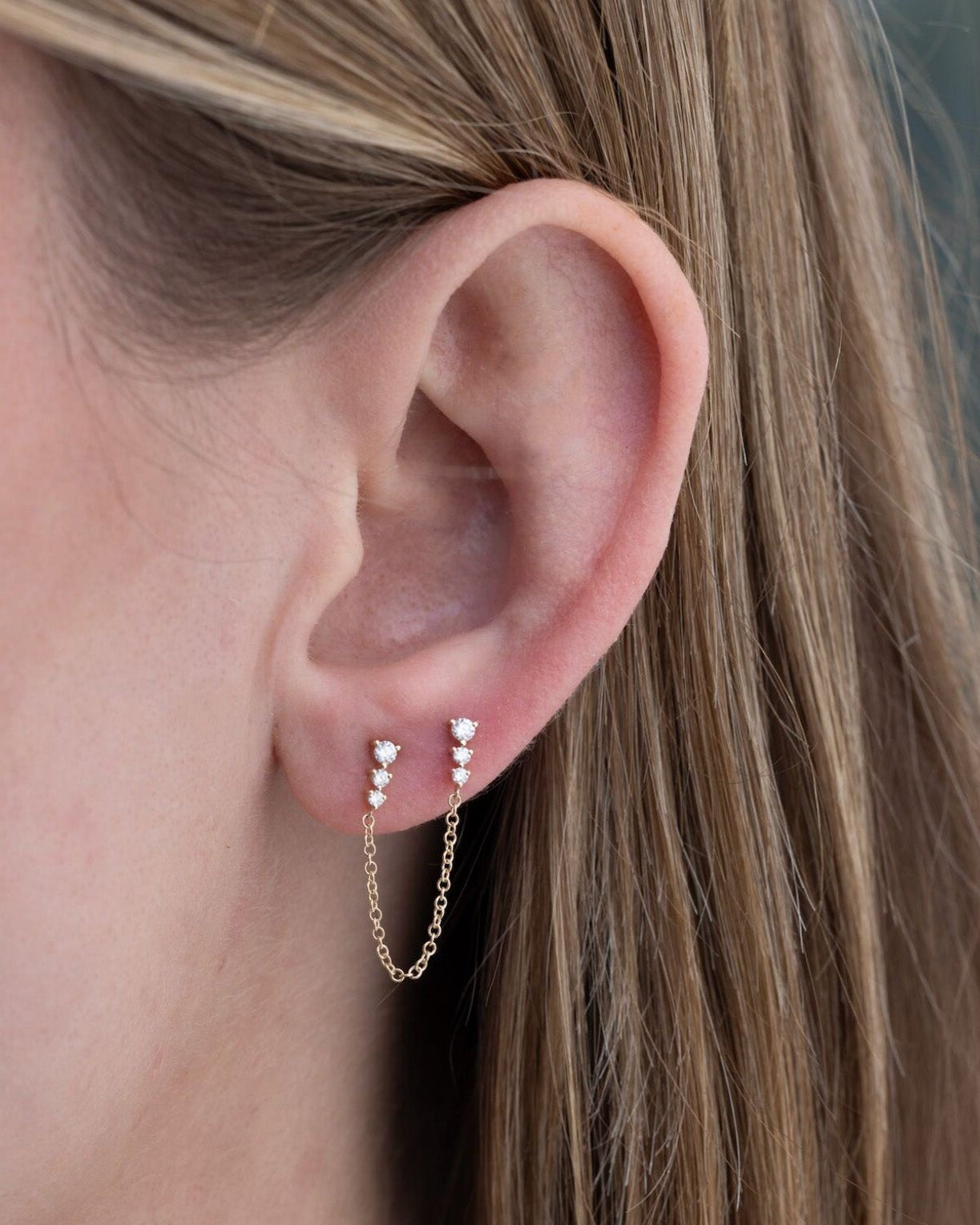 Graduated Diamond Double Chain Stud Earring