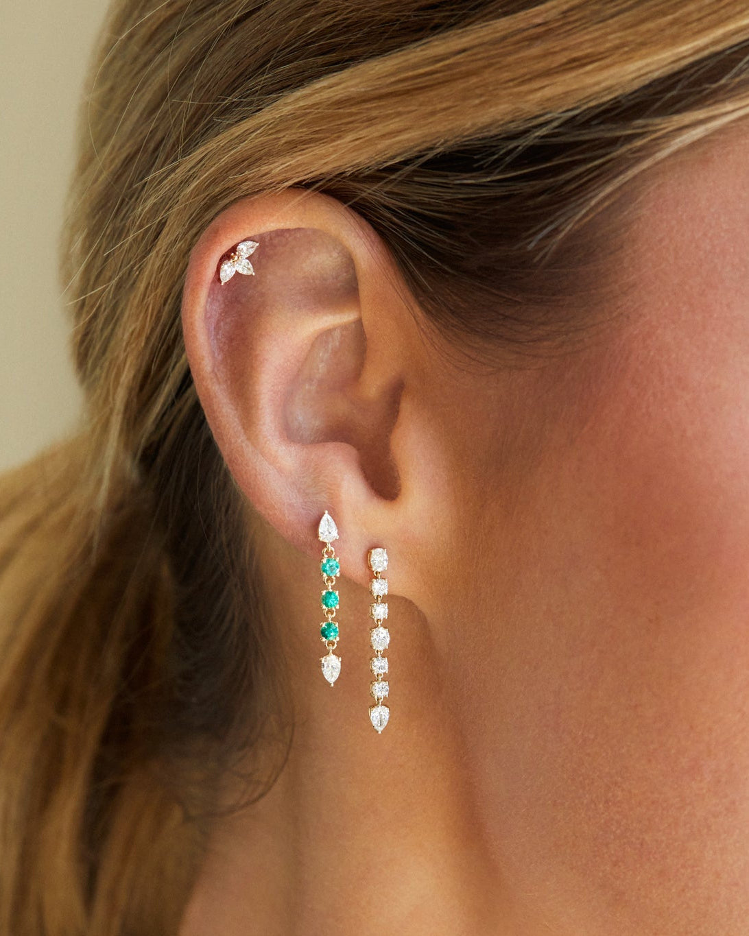 Diamond Carrie Drop Stud Earrings