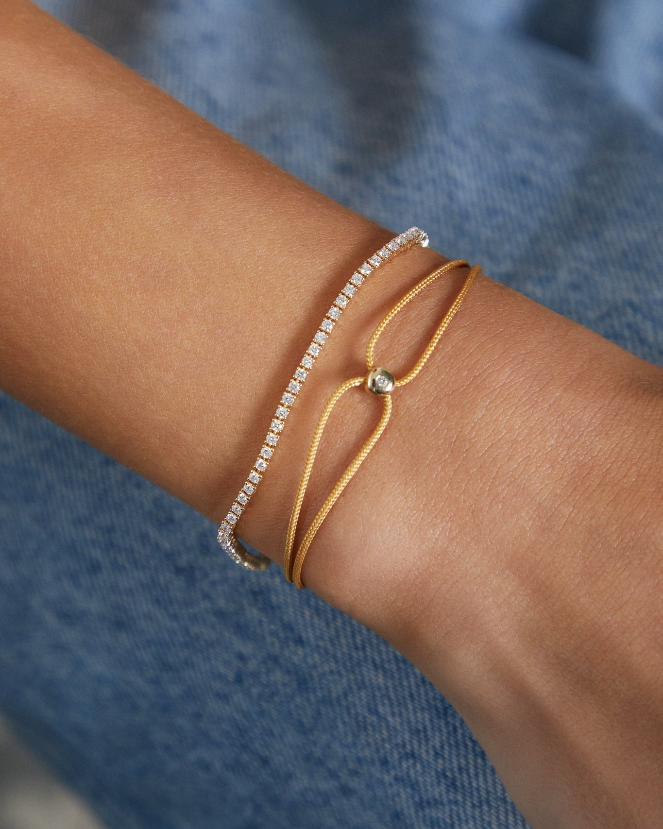 Diamond Dot Cord Bracelet In Rose Gold