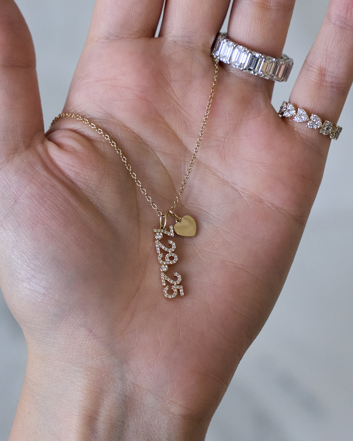 Gold Heart Charm and Diamond Date Necklace Charm in yellow gold