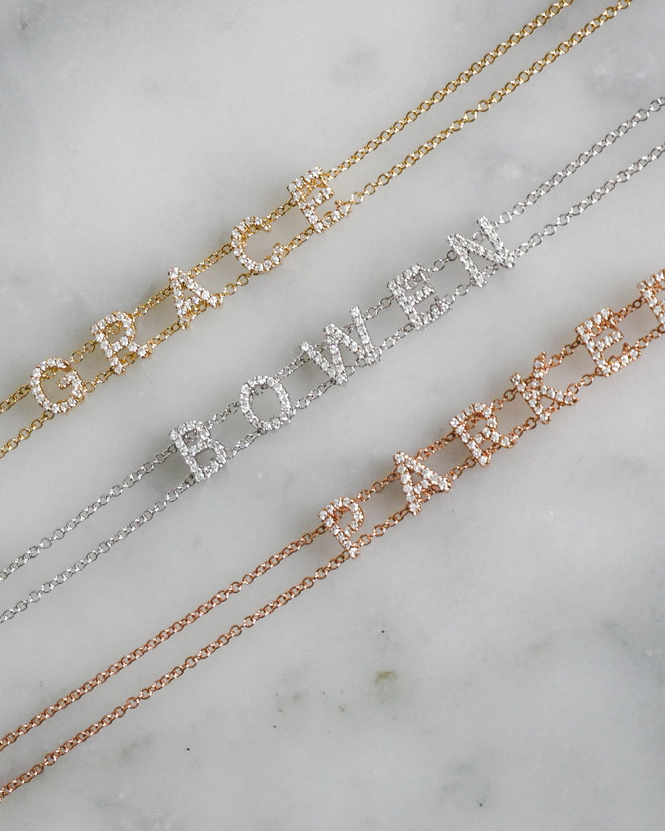 Diamond Double Chain Name Bracelet