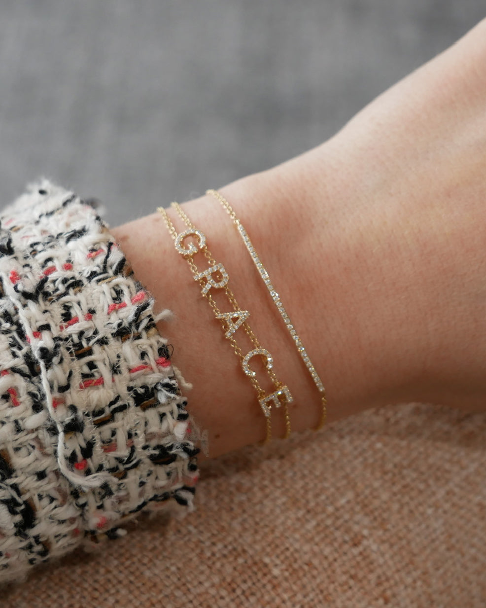 Diamond Double Chain Name Bracelet