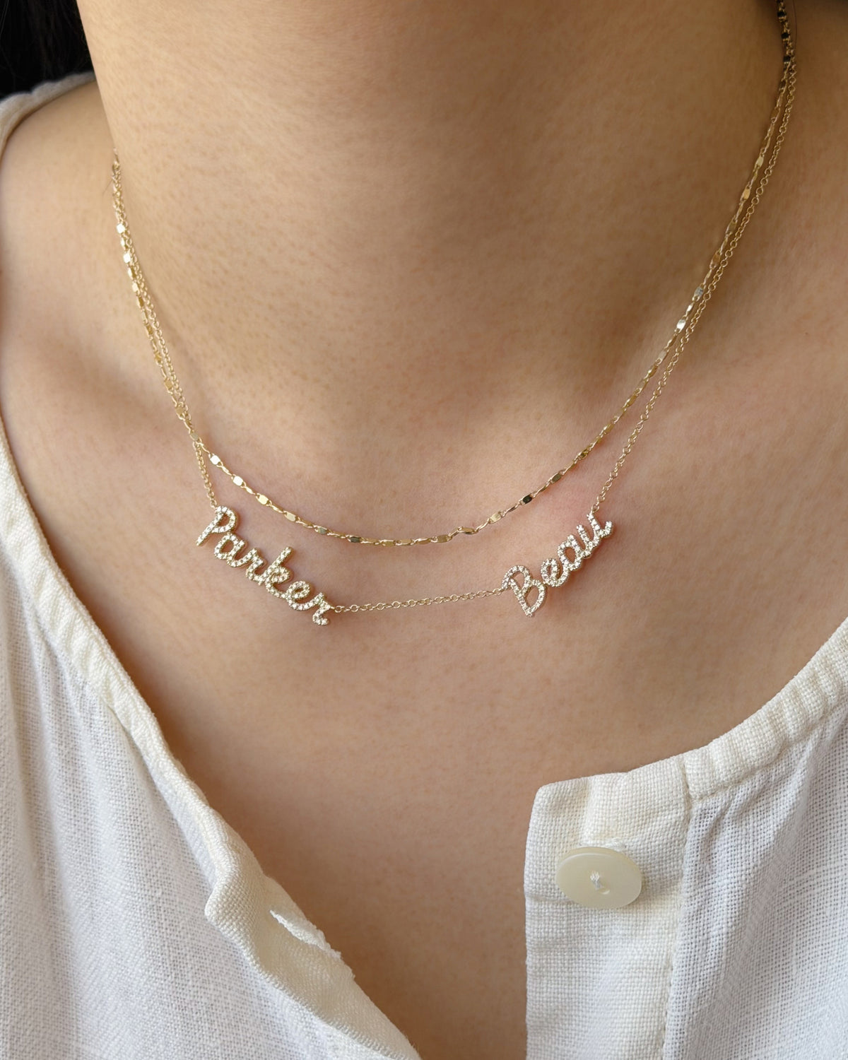 Double Diamond Script Name Necklace