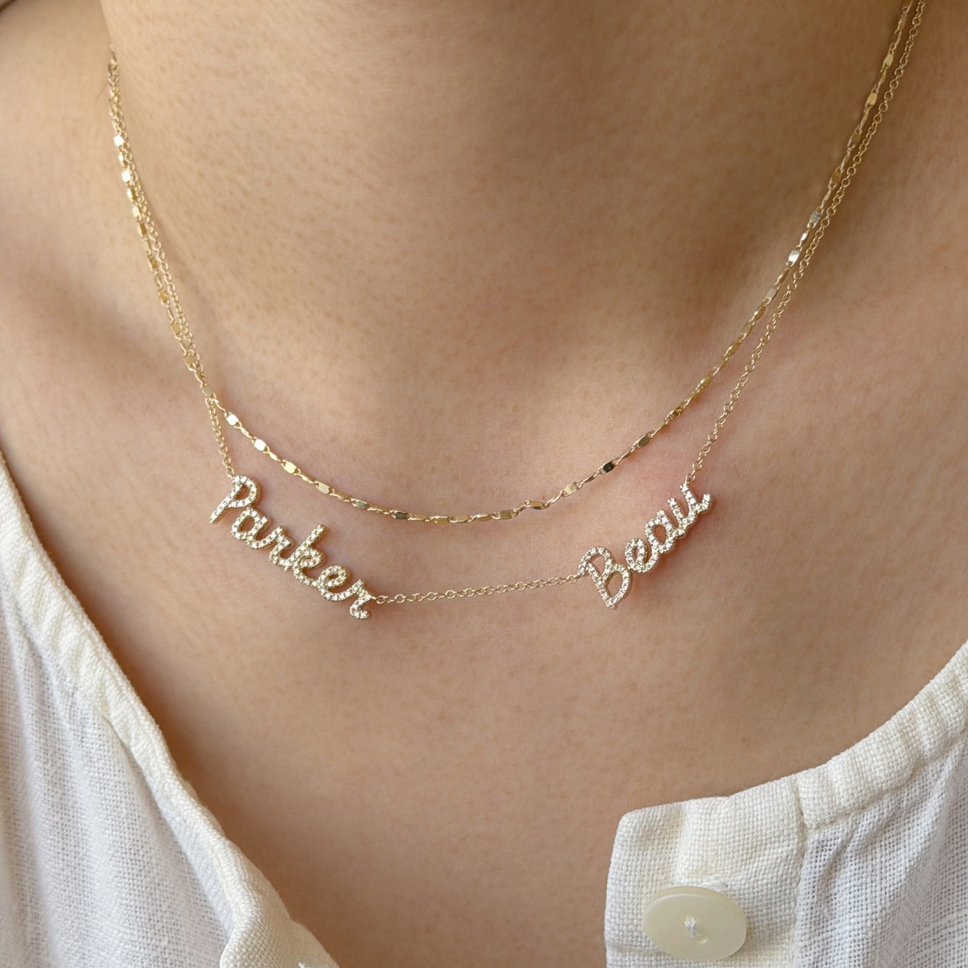 Double Diamond Script Name Necklace