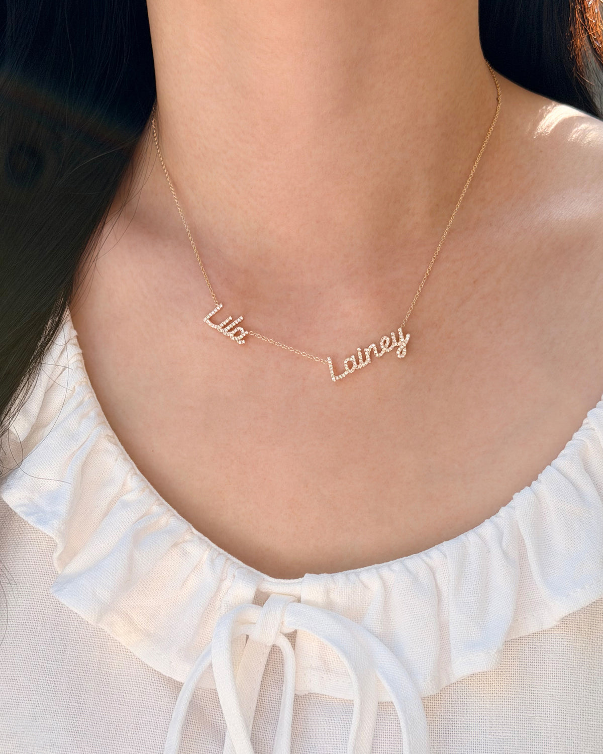 Double Diamond Script Name Necklace