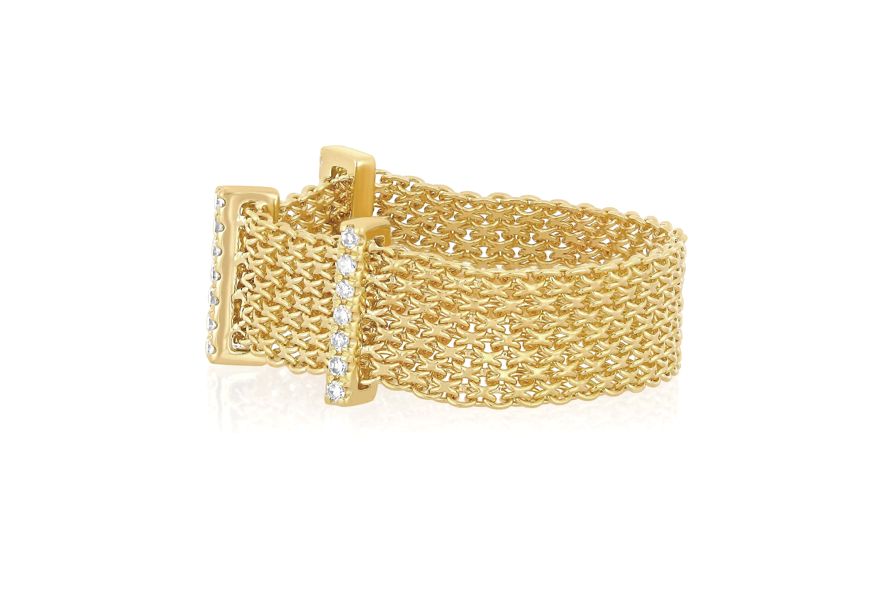 Diamond Bar Mesh Ring in 14k yellow gold