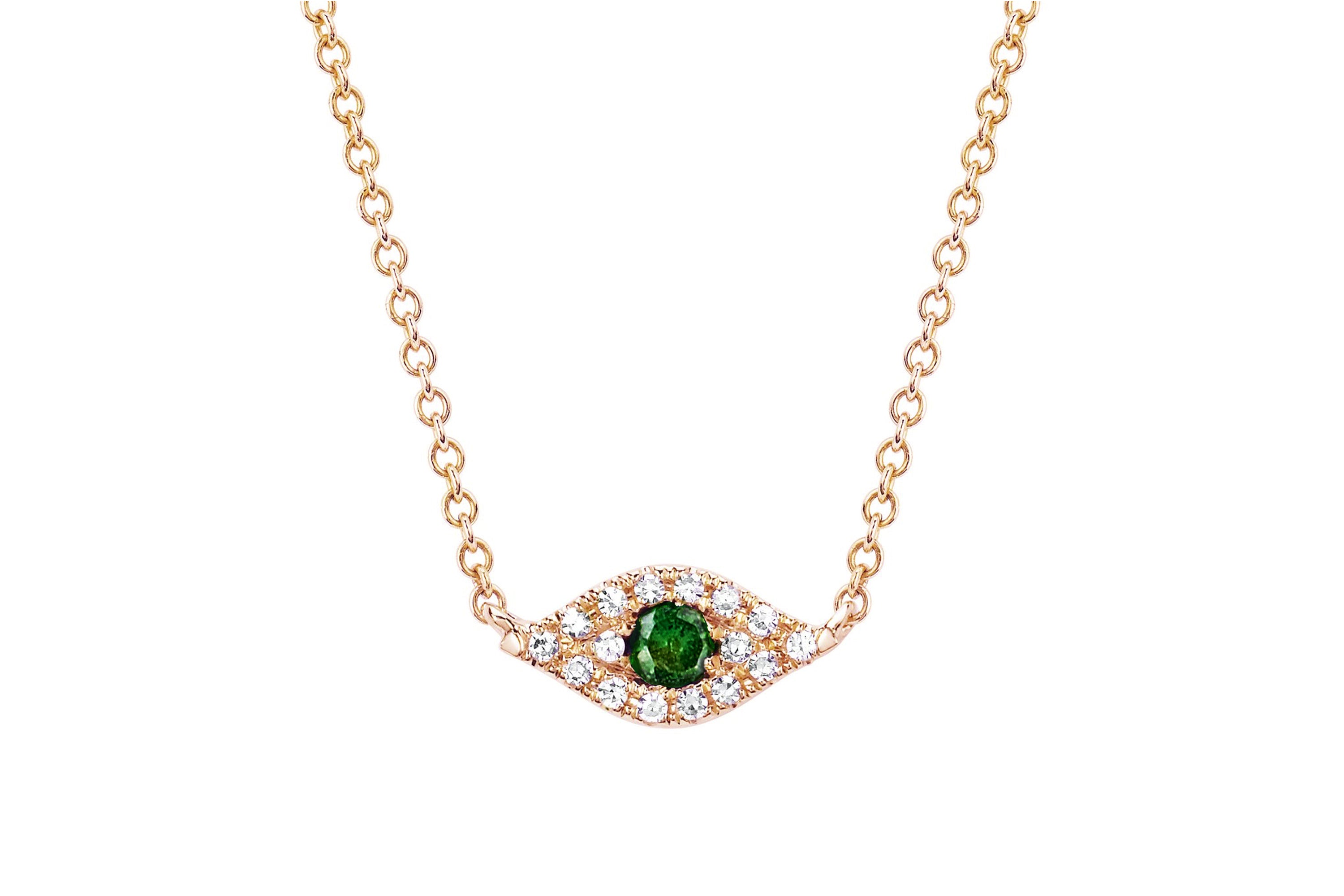 Diamond Tsavorite Evil Eye Choker Necklace in rose gold