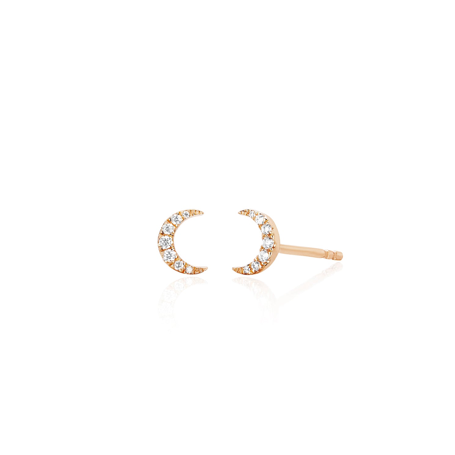 Diamond Mini Moon Stud Earring in 14k rose gold