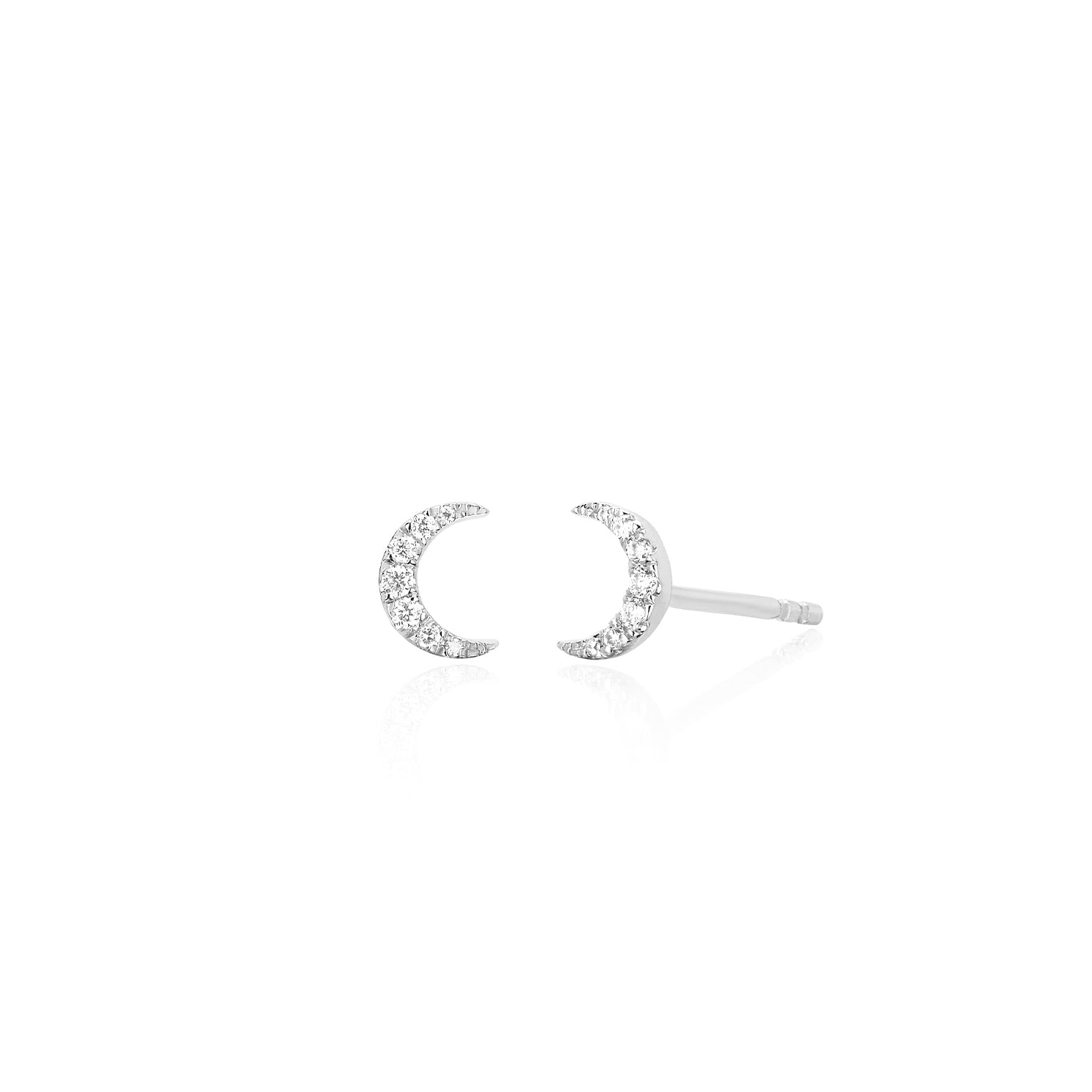 Diamond Mini Moon Stud Earring in 14k white gold