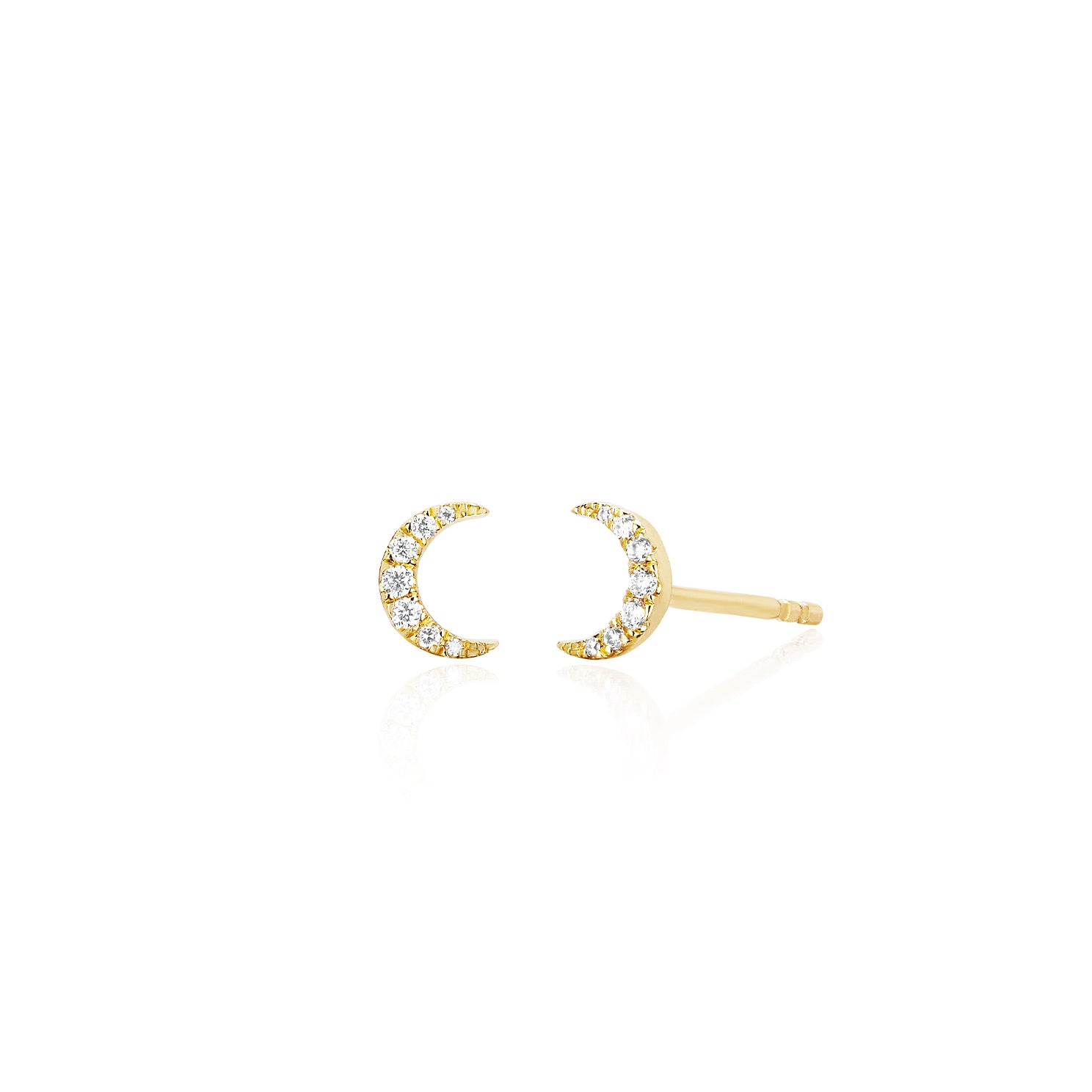 Diamond Mini Moon Stud Earring in 14k yellow gold