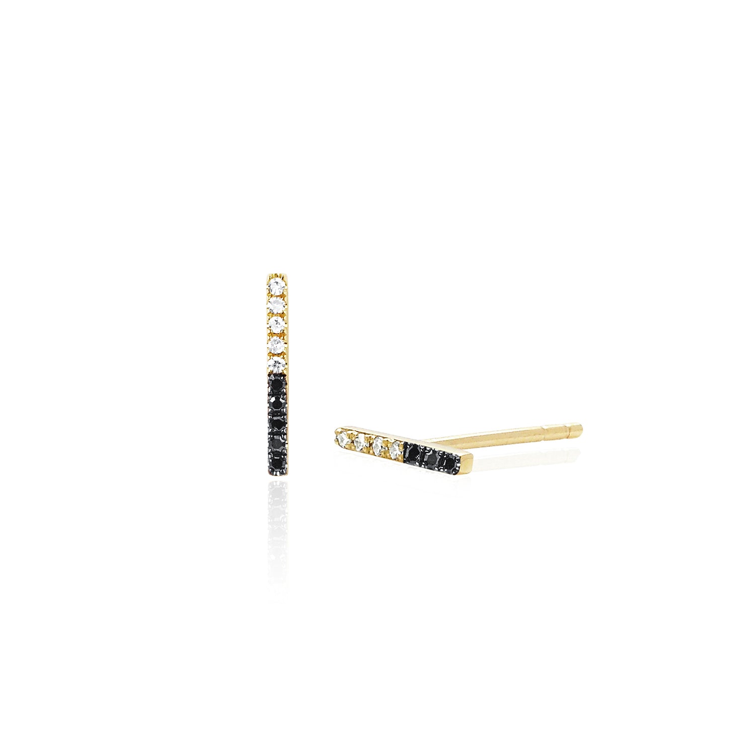 2 Tone Diamond Bar Stud Earring