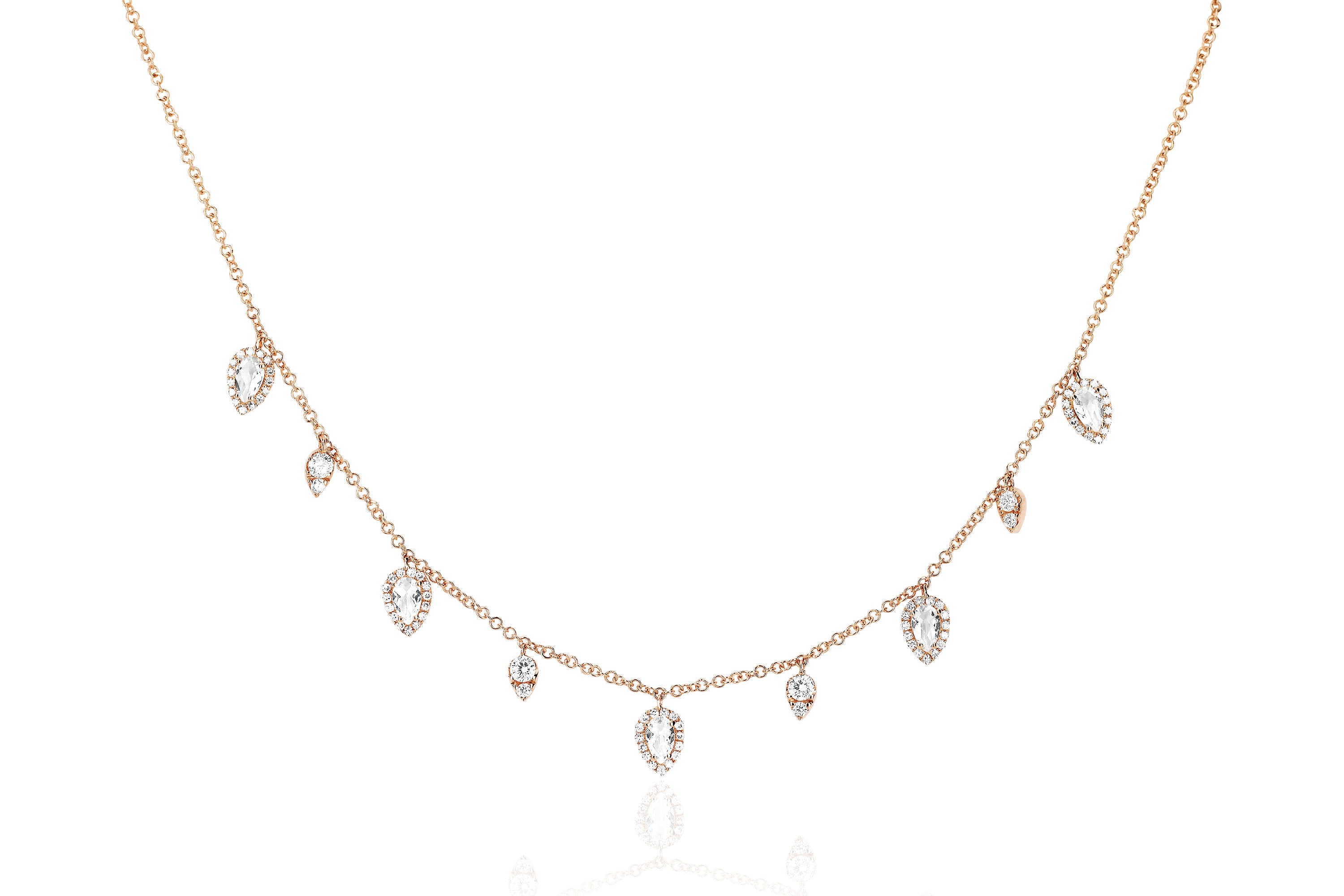 Diamond & White Quartz Ultimate Teardrop Necklace in rose gold