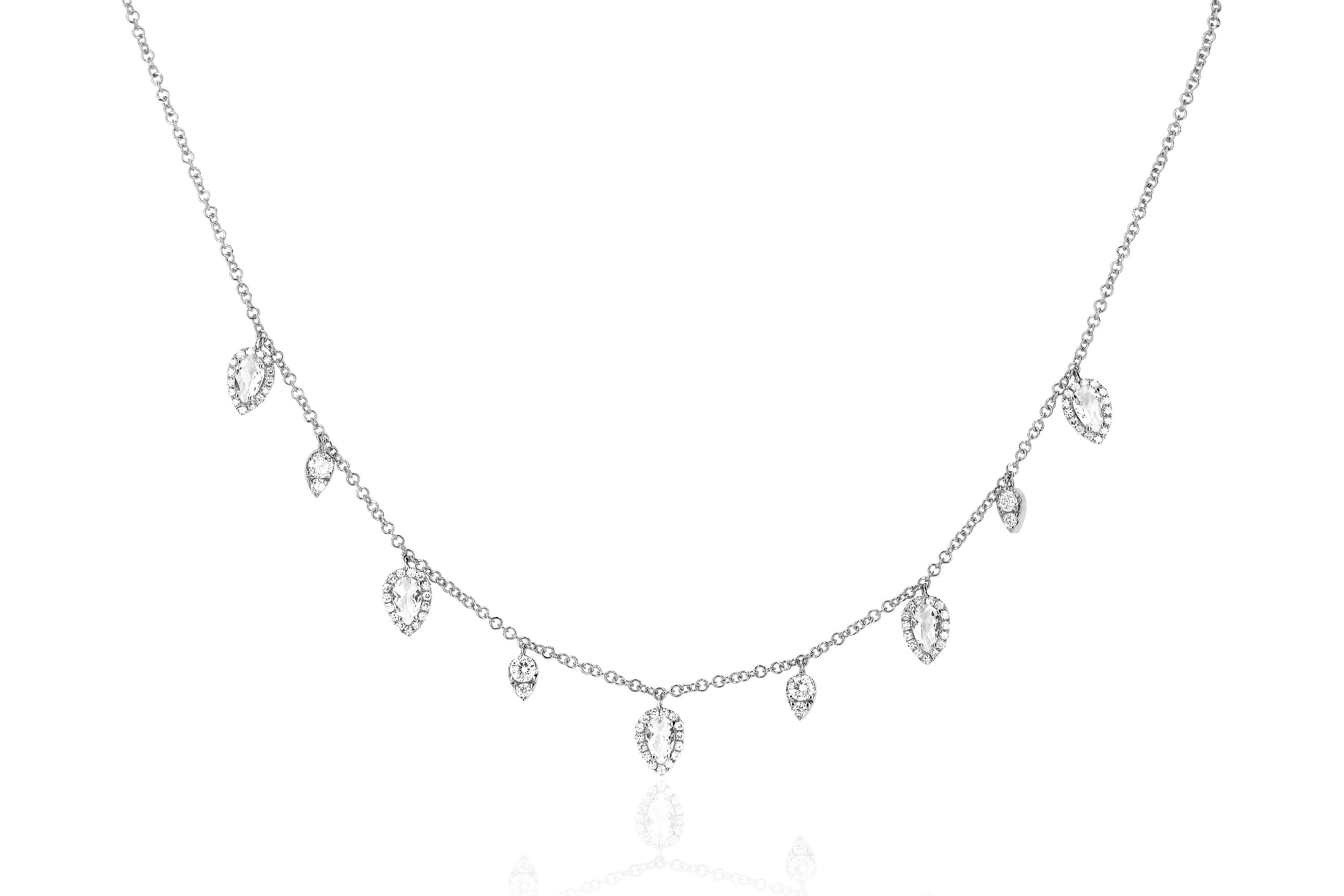 Diamond & White Quartz Ultimate Teardrop Necklace in white gold