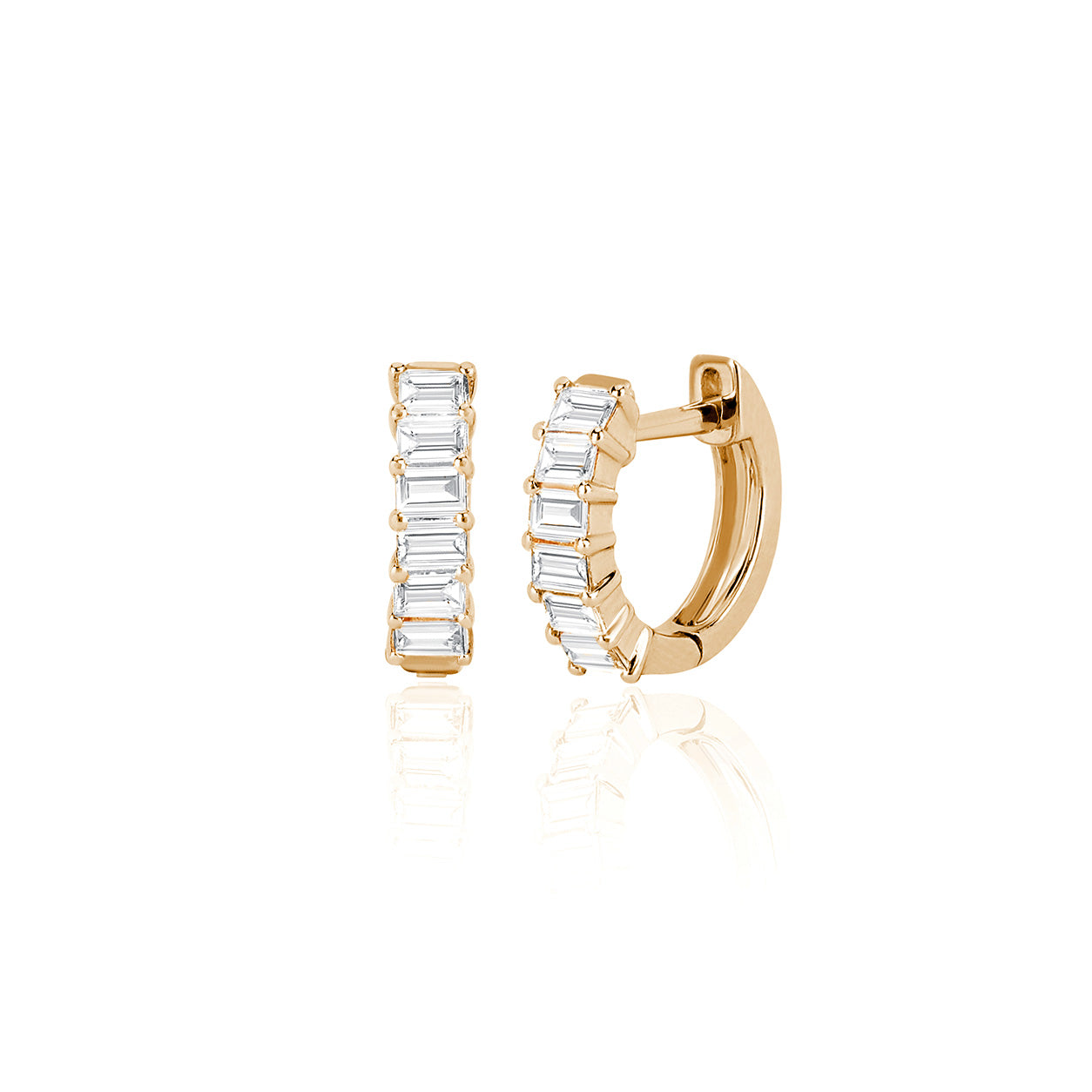 Prong Set Diamond Baguette Huggie Earring