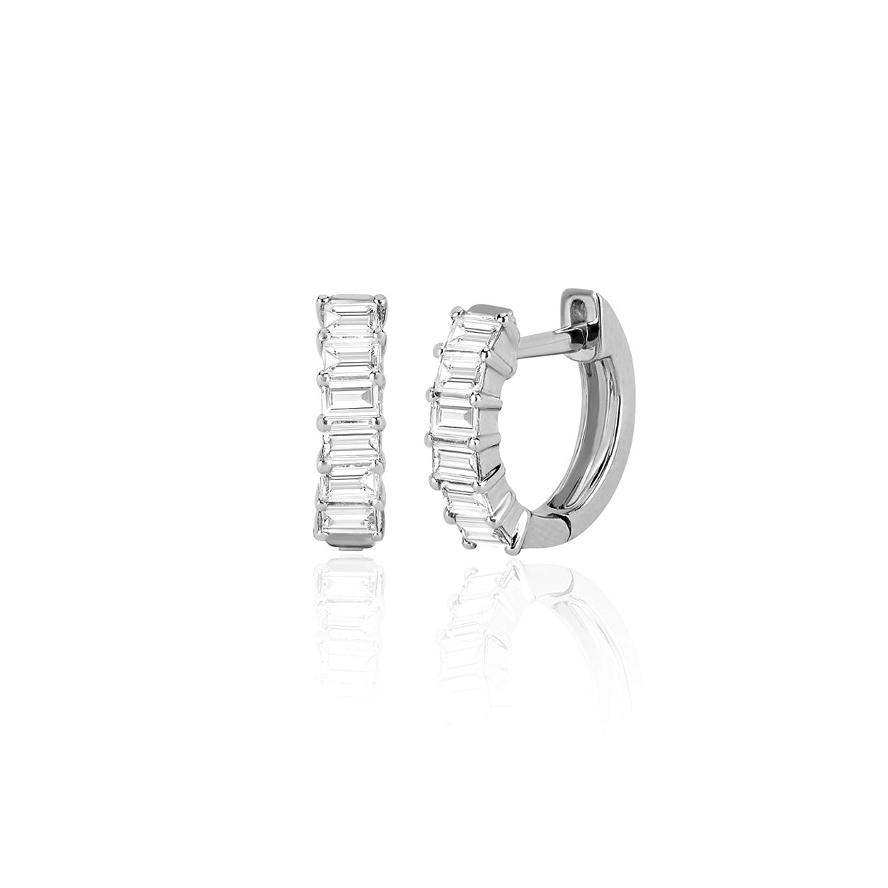 Prong Set Diamond Baguette Huggie Earring
