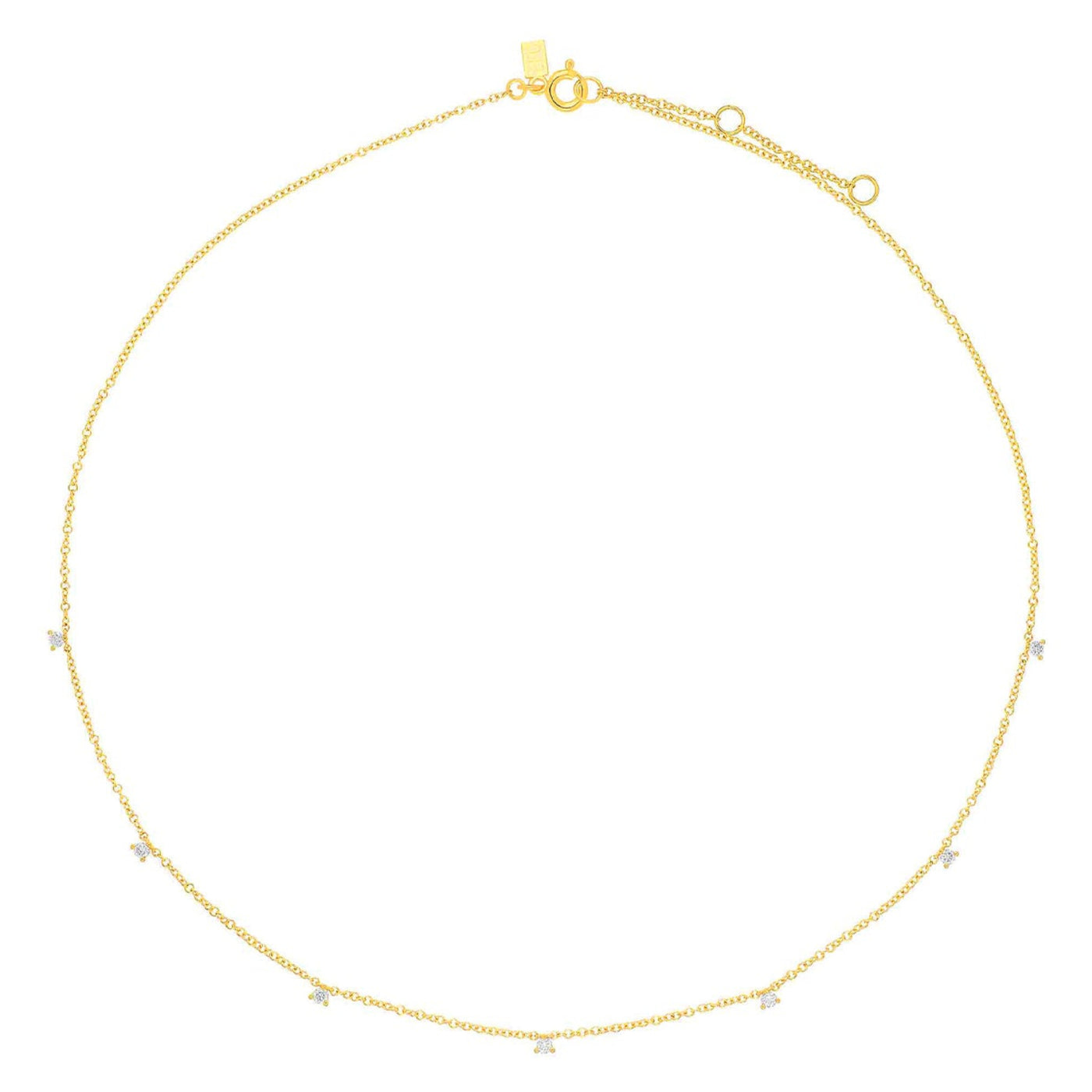7 Prong Set Diamond Necklace in 14k yellow gold