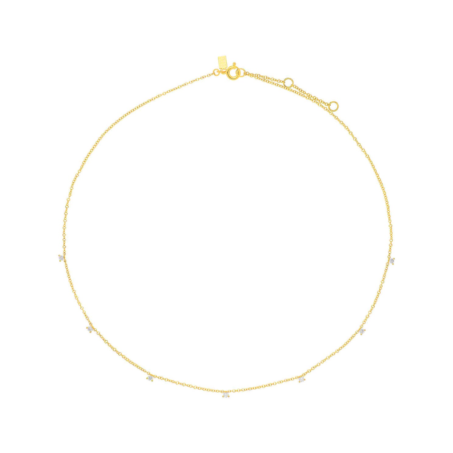7 Prong Set Diamond Necklace in 14k yellow gold