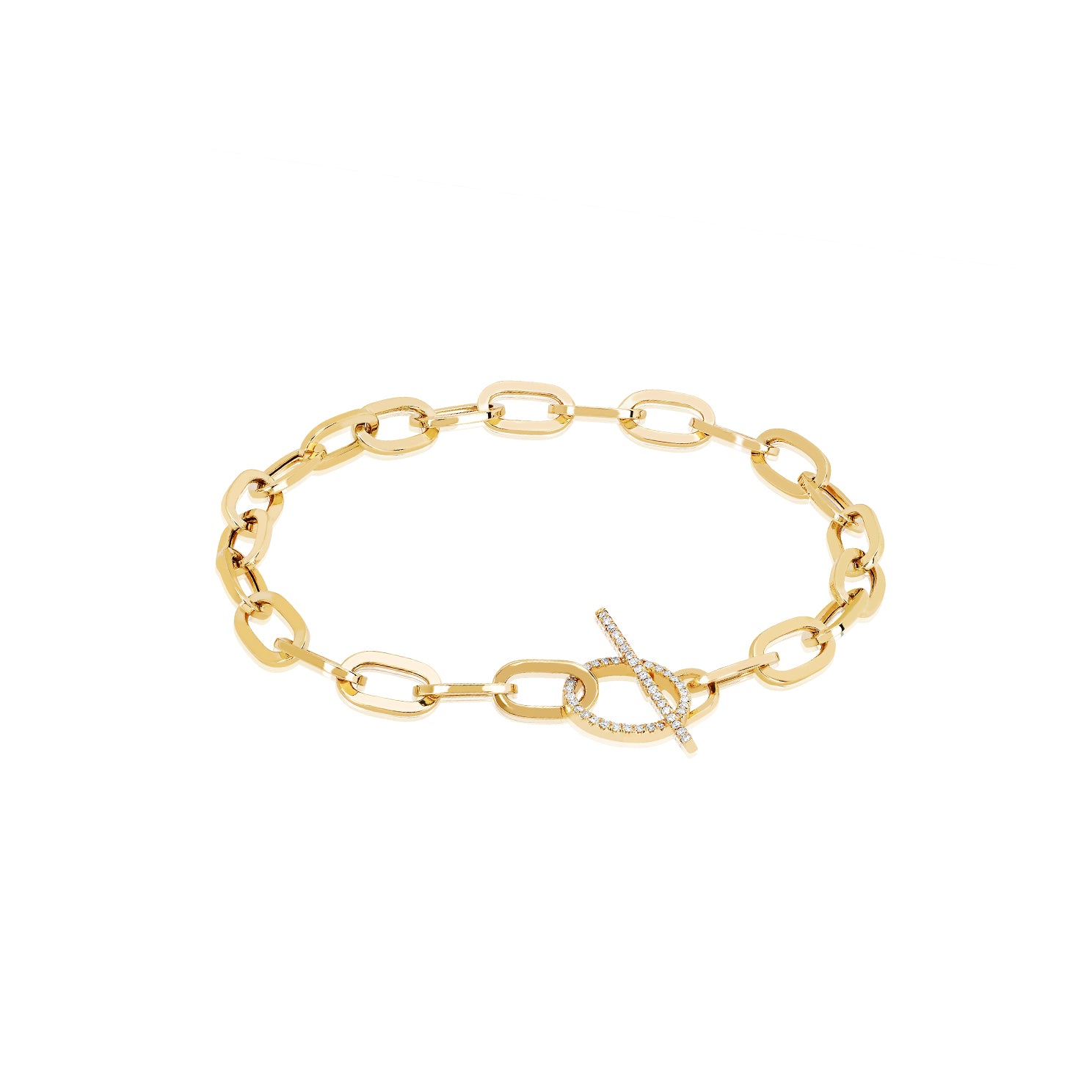 Mama Block Letter Paperclip Chain T-Bar Bracelet in Worn Gold