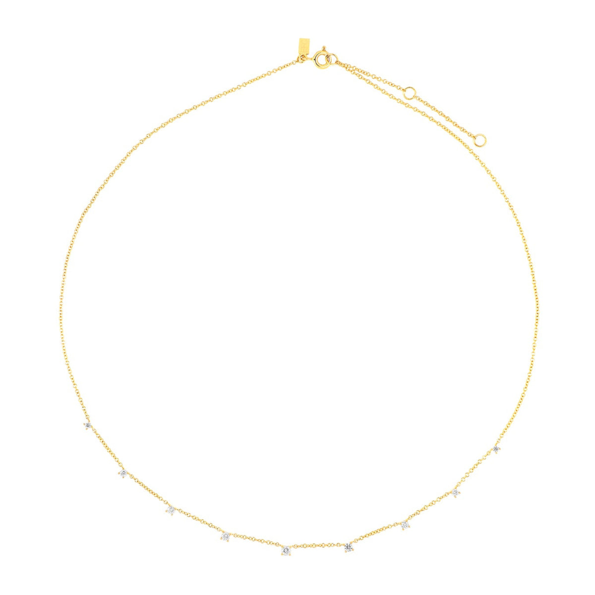 9 Prong Set Diamond Necklace in 14k yellow gold