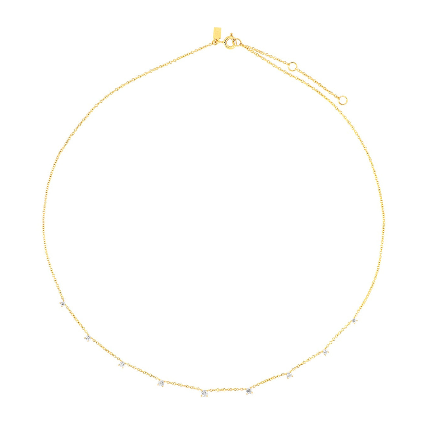 9 Prong Set Diamond Necklace in 14k yellow gold