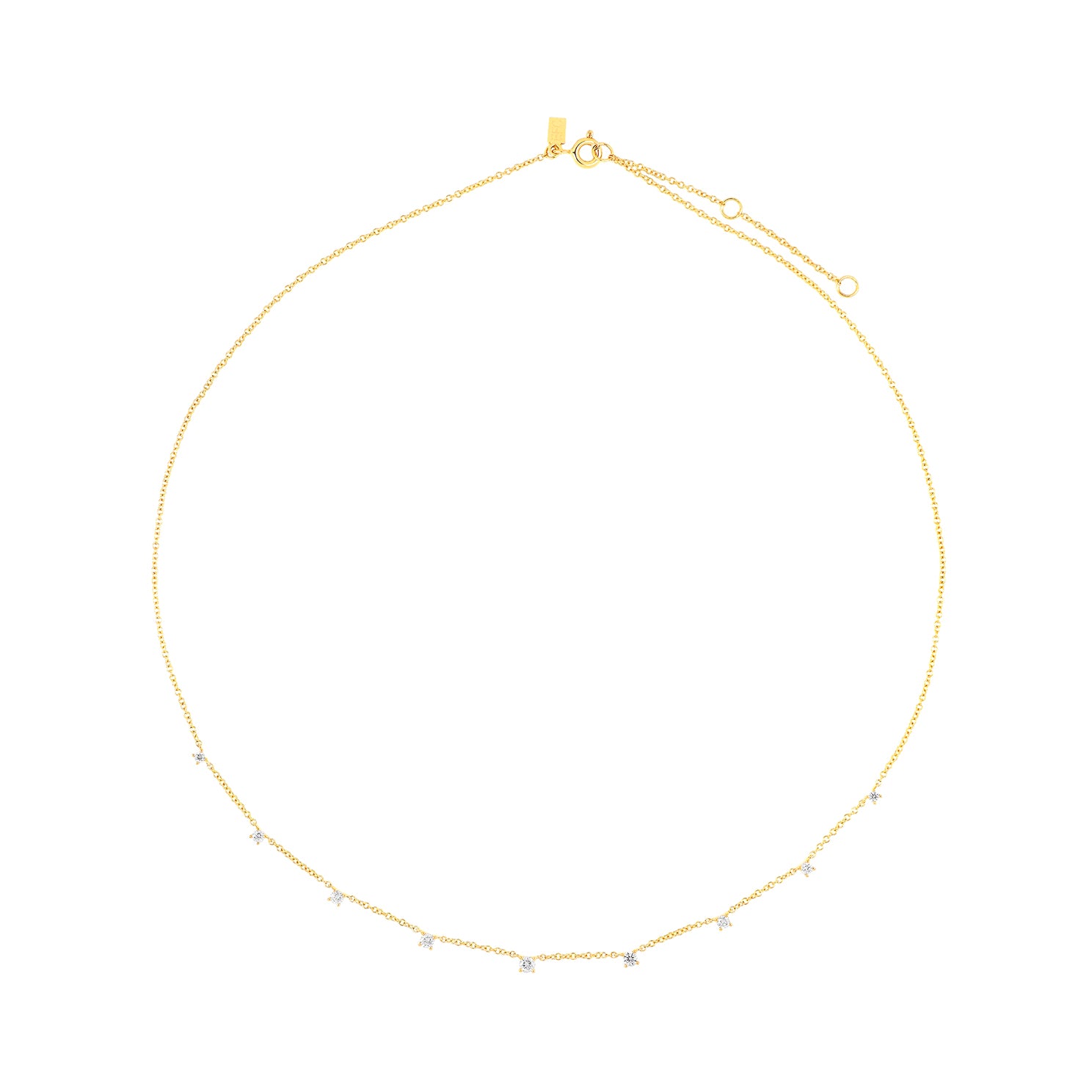 9 Prong Set Diamond Necklace in 14k yellow gold