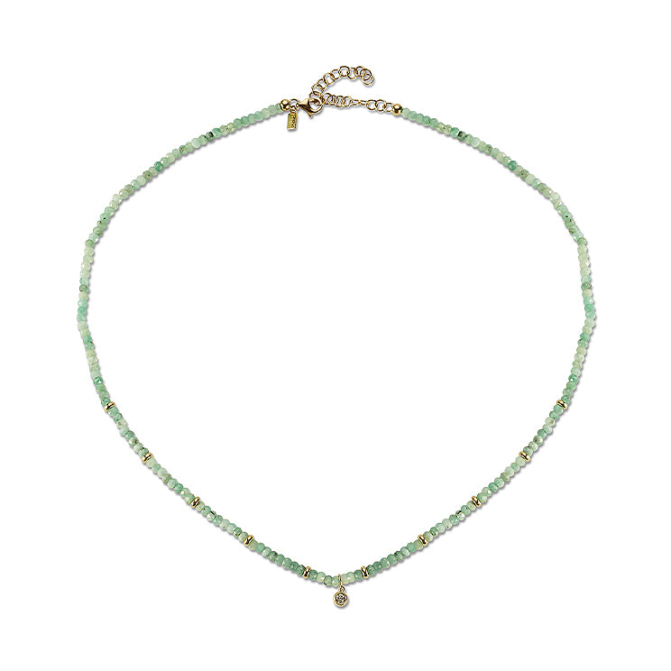Emerald Birthstone Bead & Bezel Diamond Necklace