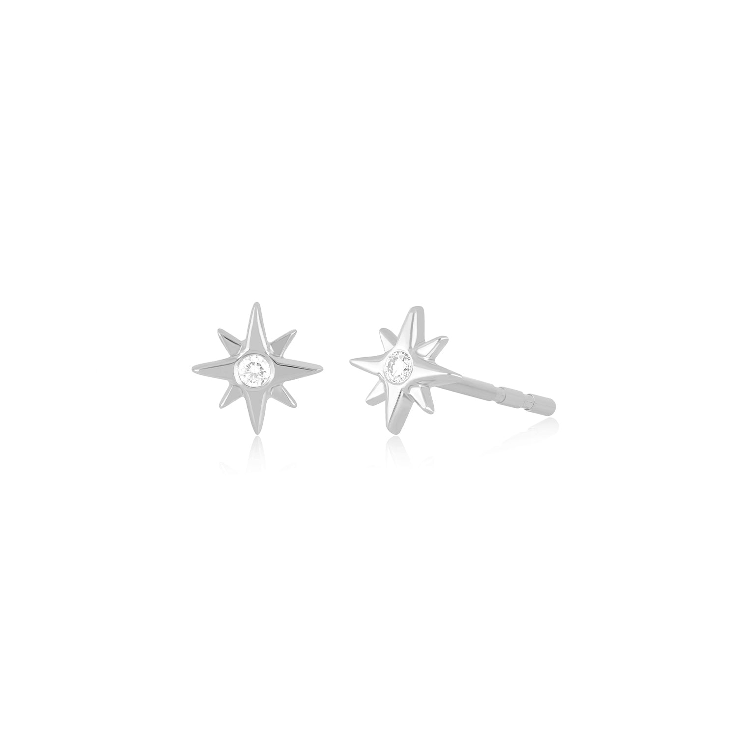Diamond Starburst Stud Earring in 14k white gold