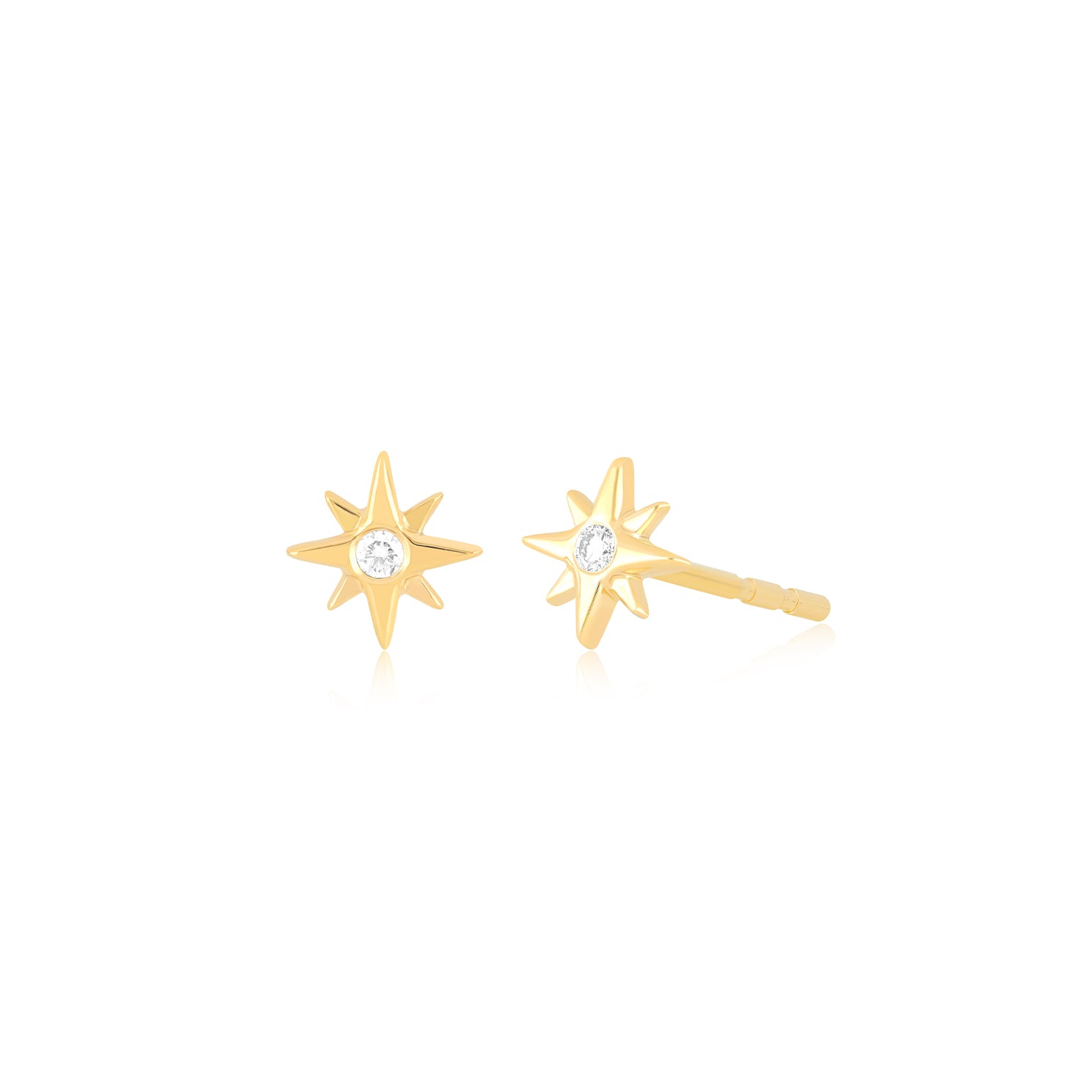 Diamond Starburst Stud Earring in 14k yellow gold