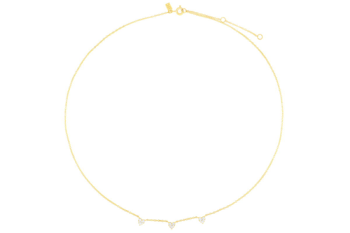 Triple Full Cut Diamond Heart Necklace