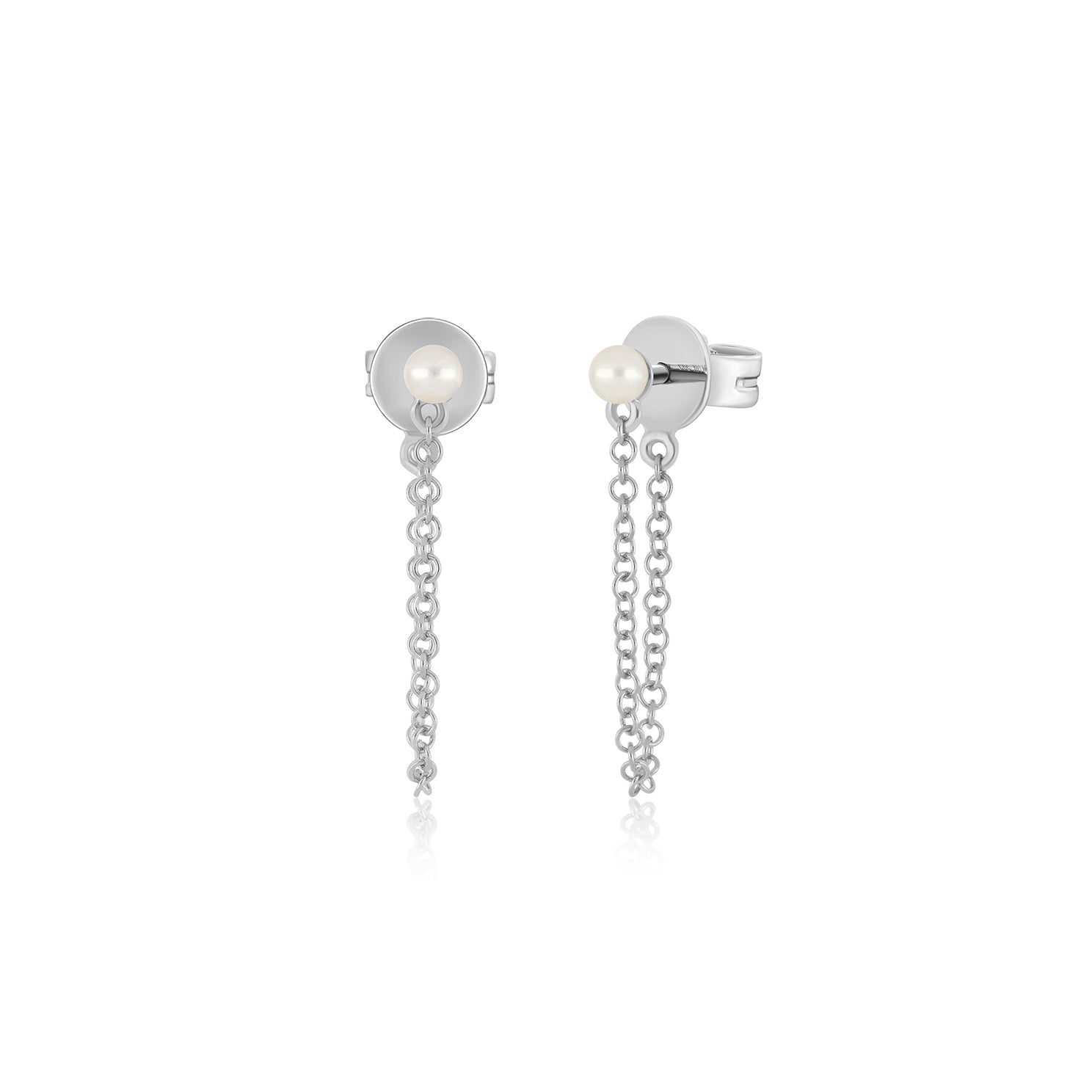 Pearl Chain Stud Earring in white gold