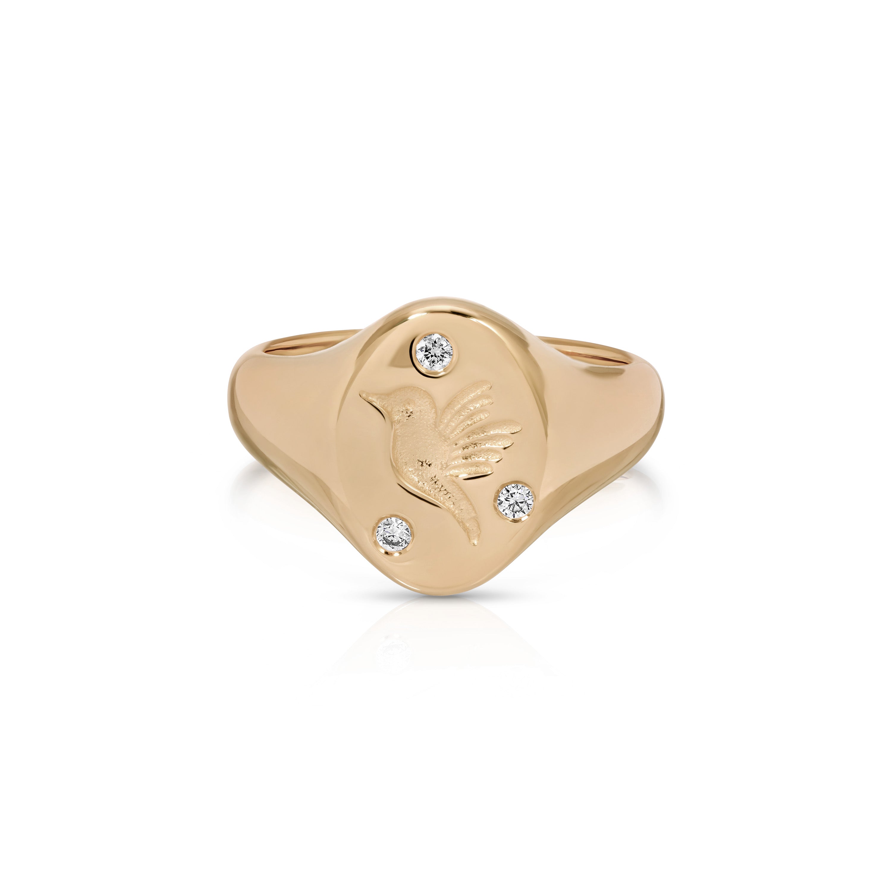 Diamond Hummingbird Signet Ring