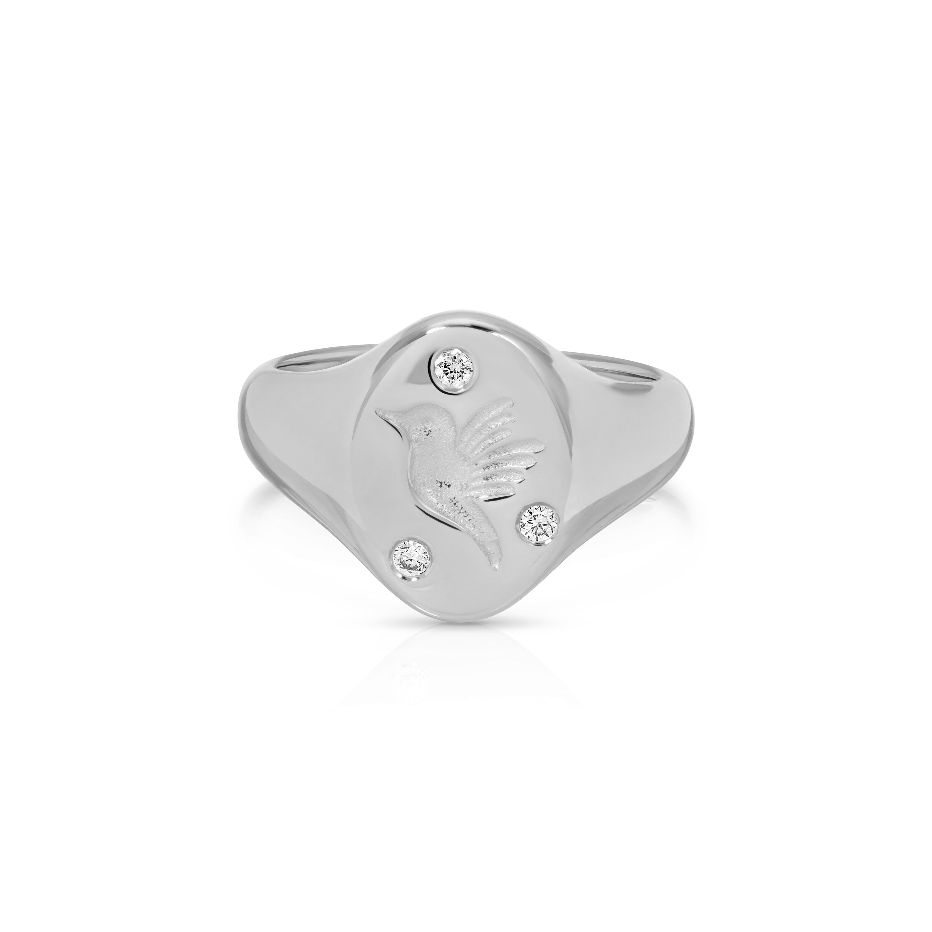 Diamond Hummingbird Signet Ring
