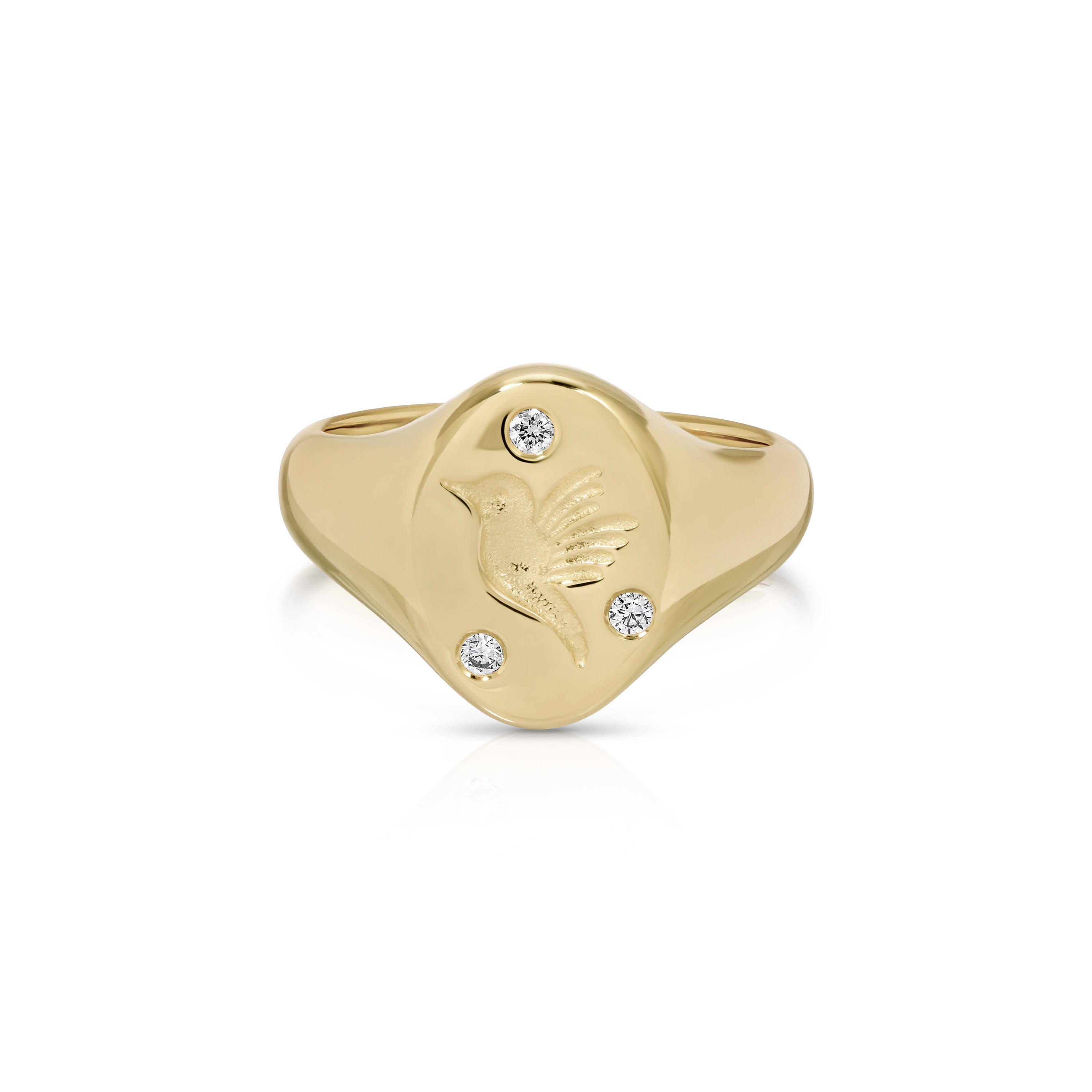 Diamond Hummingbird Signet Ring
