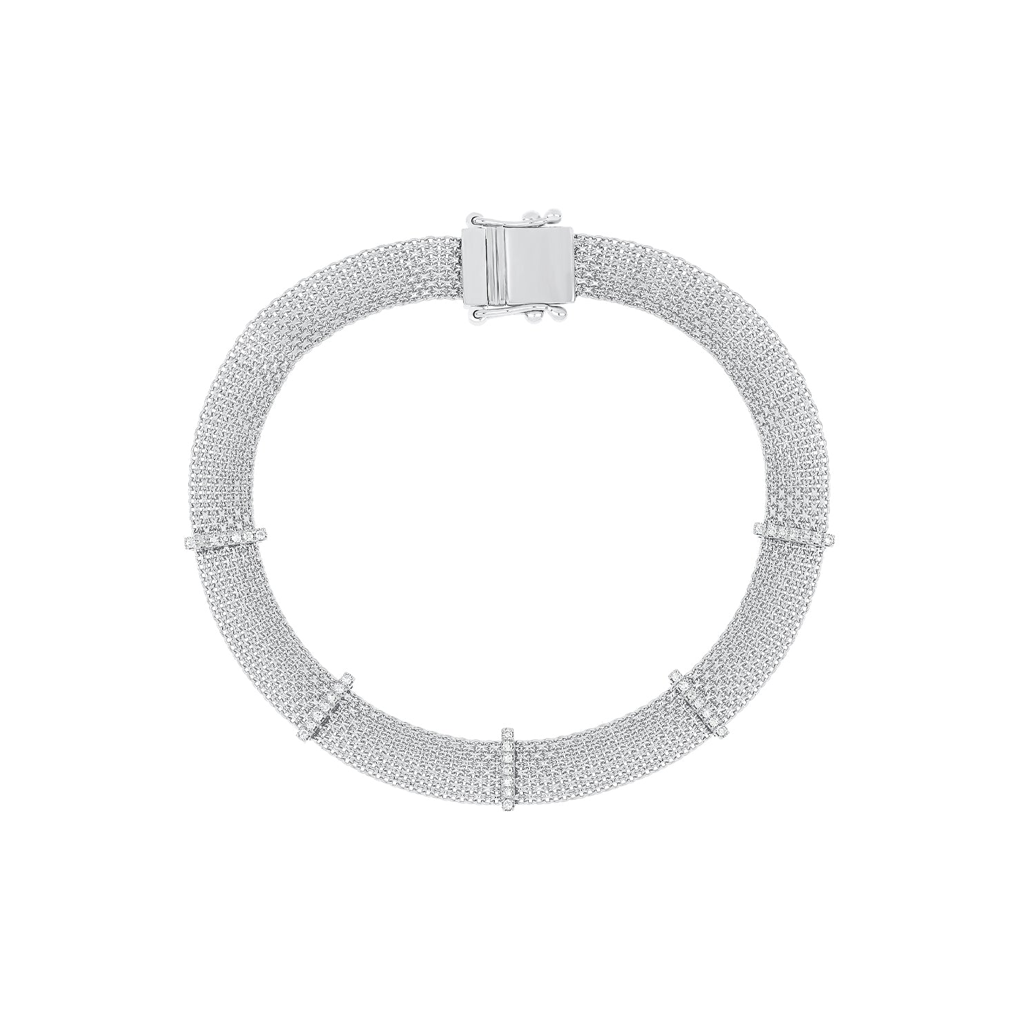 Diamond Bar Mesh Bracelet in 14k white gold